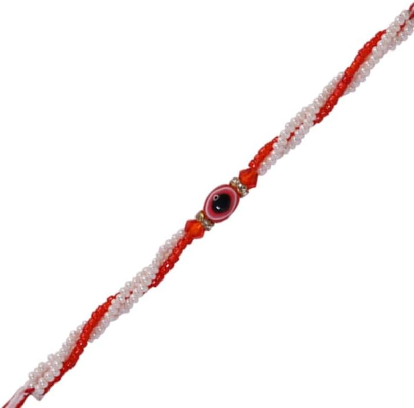 Rakhi for Brother | Rakhi Set for Brother | Rakhee Bracelet on Festival of Raksha Bandhan for Brothers | Made by Fine Threads Multicolored Stone and Small White Beads Set of 1 image number 1