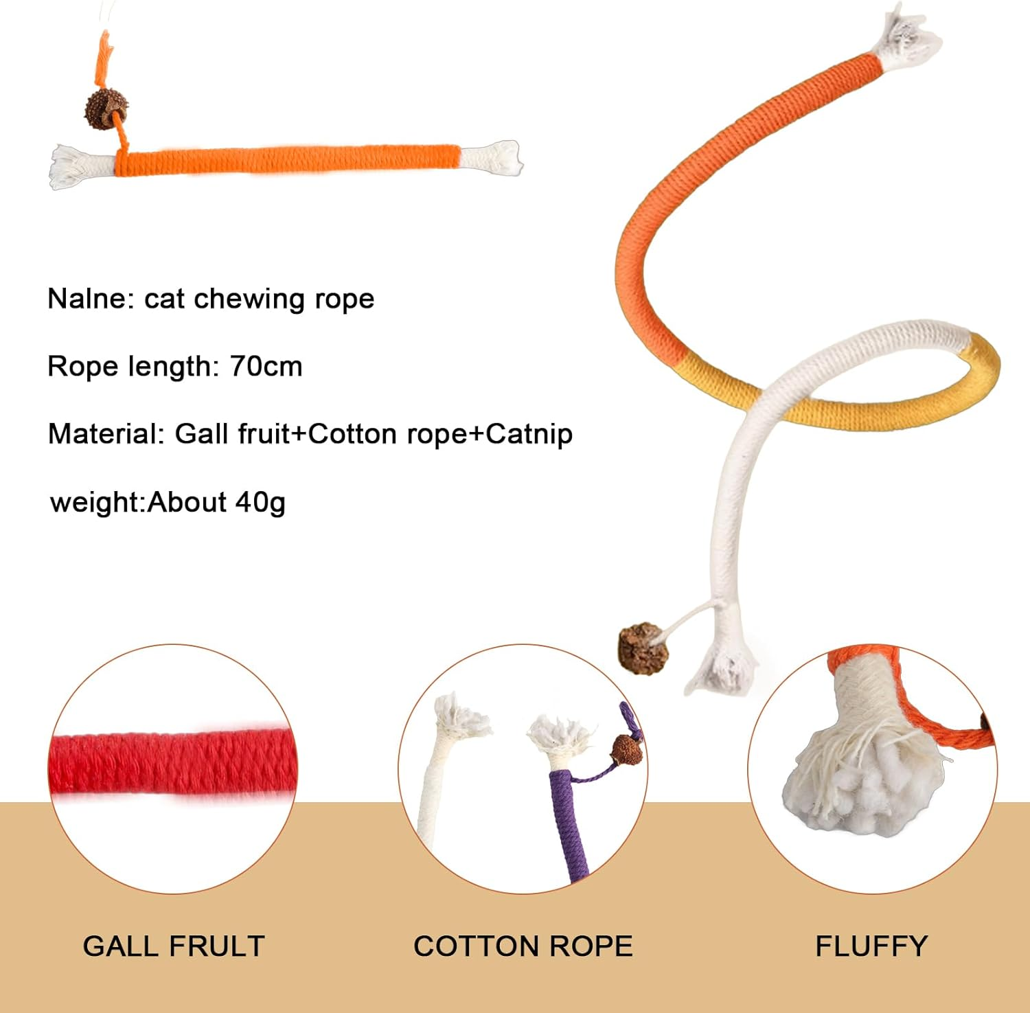 Pack of 6 Catnip Toy Teething Rope, 70 Cm / 20 Cm Cat Toy Teething Rope, Catnip Sticks, Interactive Teething Rope for Cats Chew Sticks, Cat Toy for Dental Care, Cats, Stress Relief image number 5