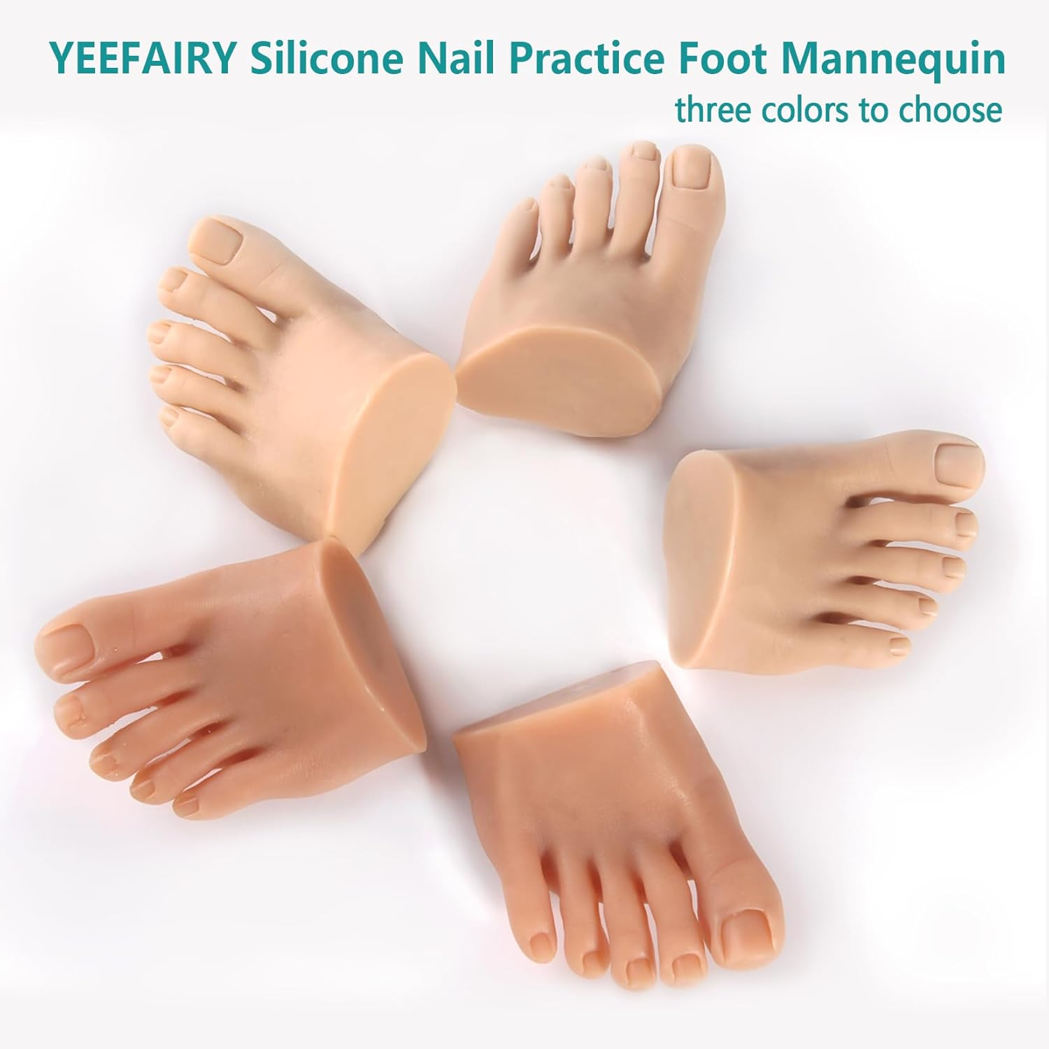 Yeefairy Realistic Silicone Fake Half Foot Female Nursing Mannequin Foot with 524 Pcs Nails, Practice Model Acrylic Nails Art Training Toes Soft Prosthetic Manicure Tool Tattoo (Pair, Bronze) image number 5