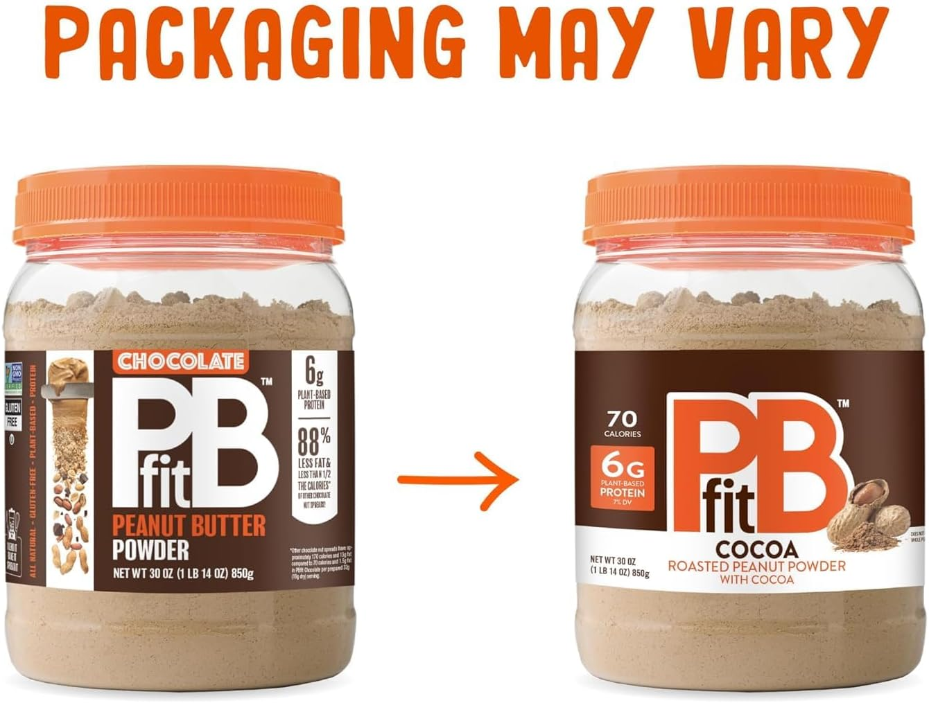 Pbfit 30 Ounce Peanut Butter Powder Chocolate Flavor, Cocoa Powdered Peanut Butter Spread from Real Roasted Peanuts and Cocoa, 6G of Protein 7% DV, Gluten-Free, 70 Calories, 88% Less Fat (Pack of 1)
