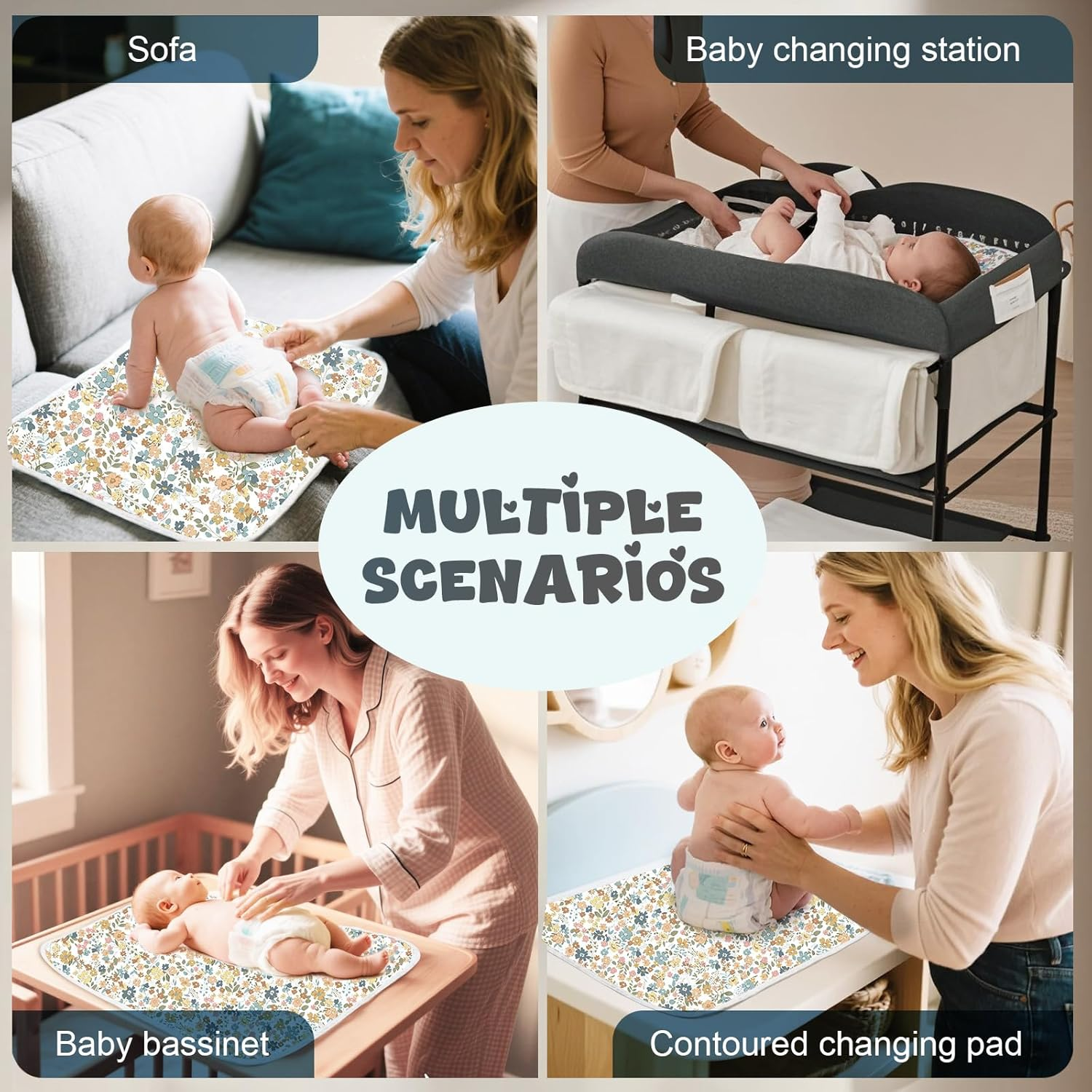 Baby Diaper Changing Pad &ndash; 31.5" X 21.5" Extra Large Waterproof Absorbent Portable Changing Mat, Reusable Changing Pad Liner for Travel or at Home Use(Floral1) - Floral1 image number 4