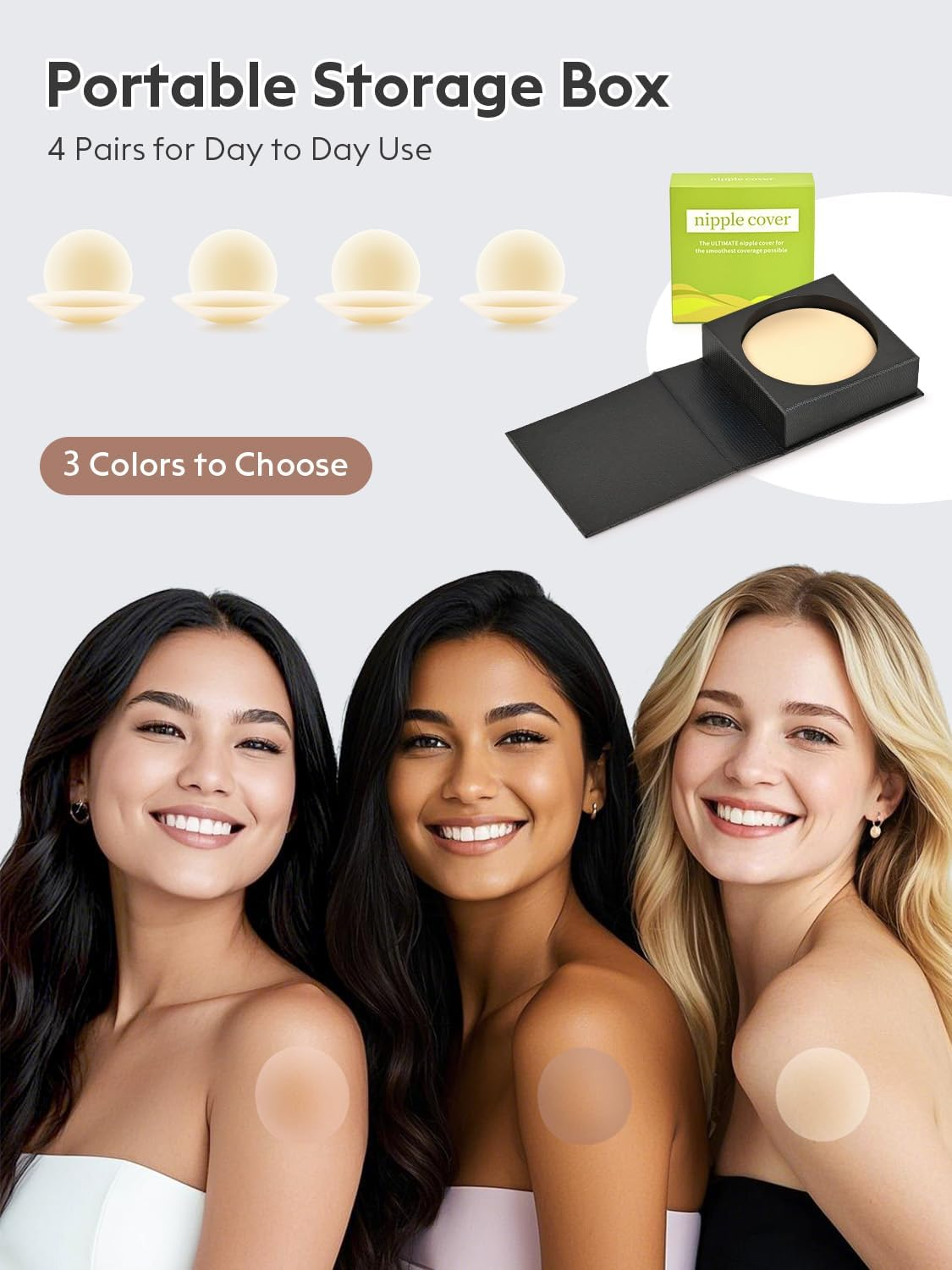 Nipple Covers for Women, 4 Pairs Nipple Covers, Adhesive Silicone Pasties, Reusable Sticky Bra, Nipple Covers No Show with Travel Box image number 5