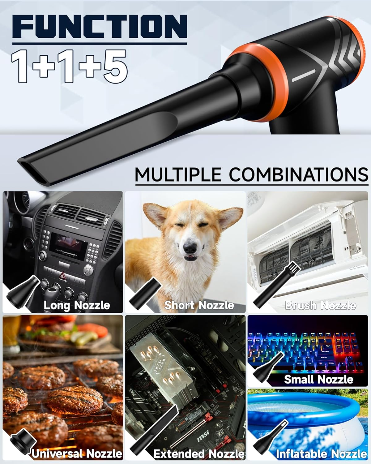 Compressed Air Duster, 150000RPM Stepless Speed Tiny Electric Cleaner for Keyboard, PC Deep Cleaning, Replace Compressed Air Can-No Canned Air Duster, Rechargeable Air Blower - Vibrant Orange image number 4