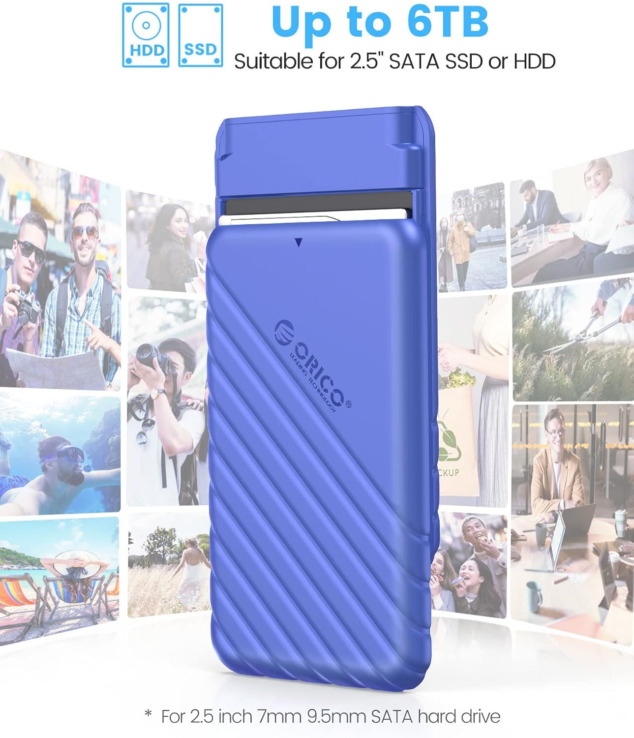 ORICO 2.5 Inch Hard Drive Enclosure USB 3.0 to SATA III for 7Mm and 9.5Mm SATA HDD SSD Tool Free [UASP Supported] Blue (25PW1-U3) image number 3