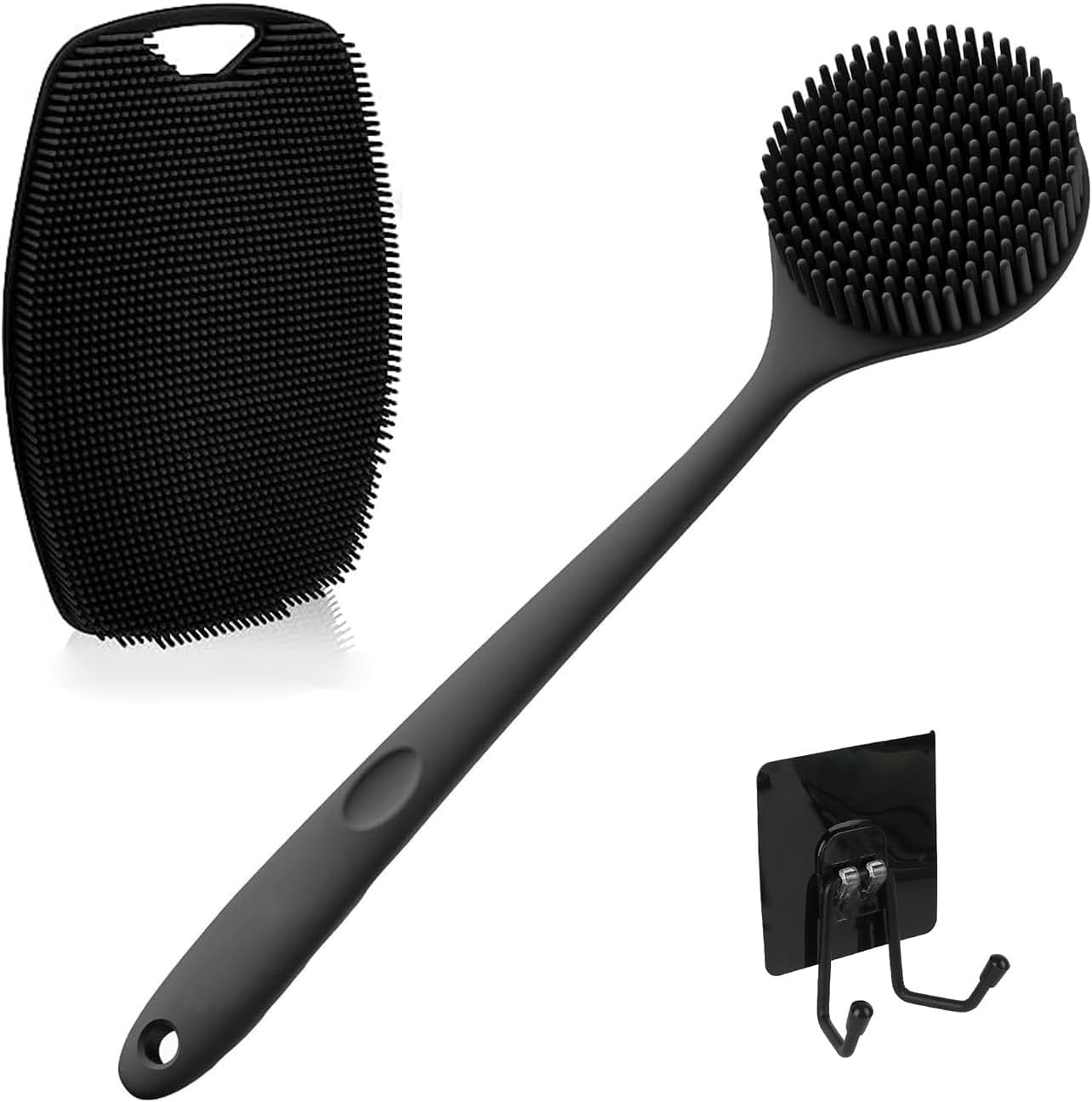 BEANPRECOY Silicone Body Scrubber for Shower 3 in 1 Bath Body Brush with Long Handle Double Sided Shower Brush for Shower Exfoliating and Massage Can Produce Rich Foam with Hook for Men Women image number 3