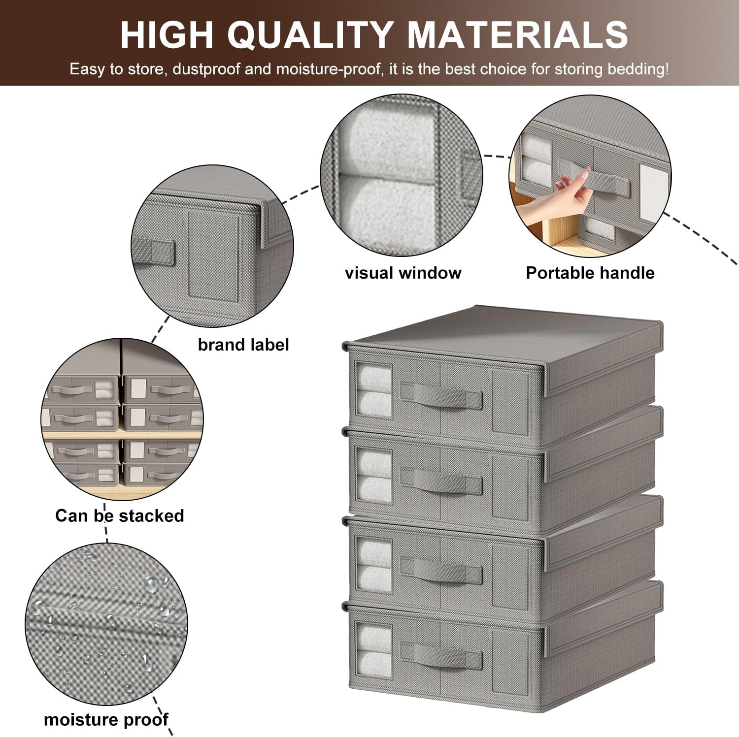 LAMCAN 4 Pack Bedding Storage, Linen Cupboard Storage & Organisation, Foldable. Sheet Organizer for Linen Closet, Suitable for Duvet Cover Sets, Clothes, Blankets image number 2