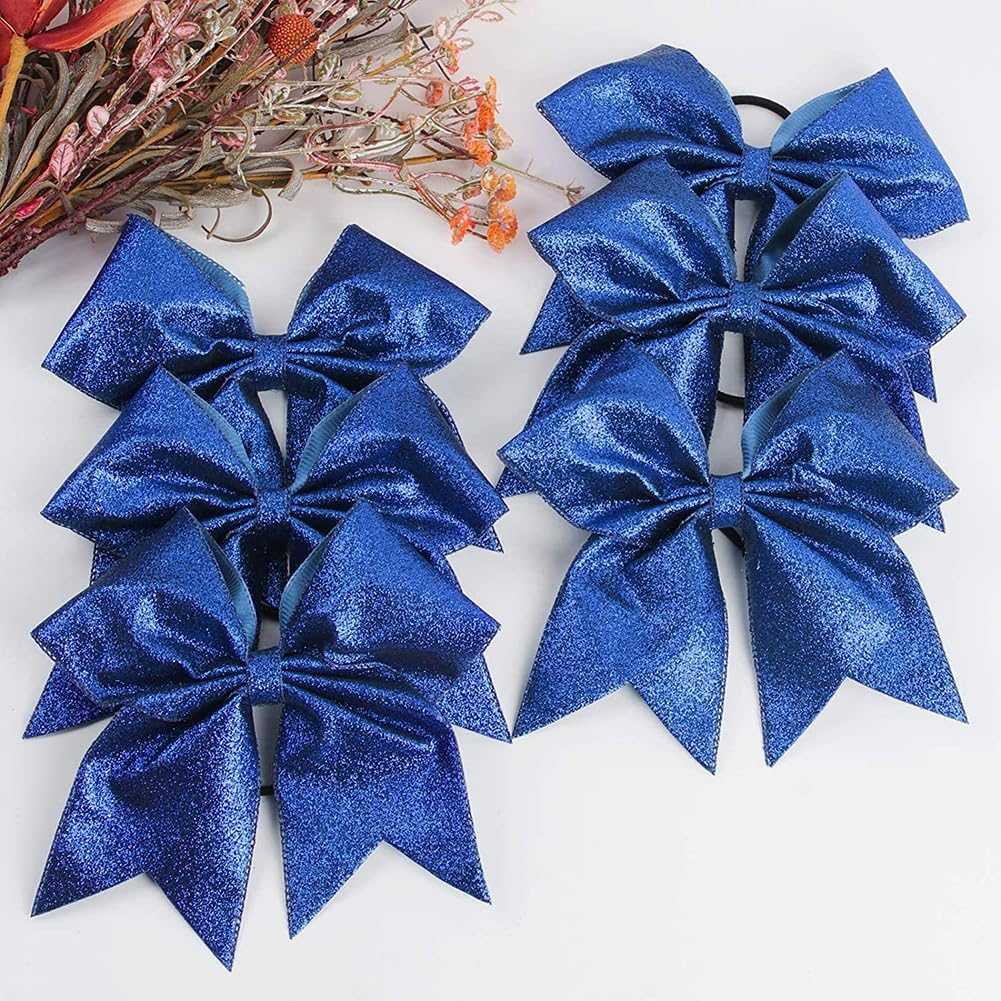 2 Pack Glitter Cheerleader Ponytail Holder Bow Softball Football Hair Ties Accessories for Teen Girls Gold image number 3