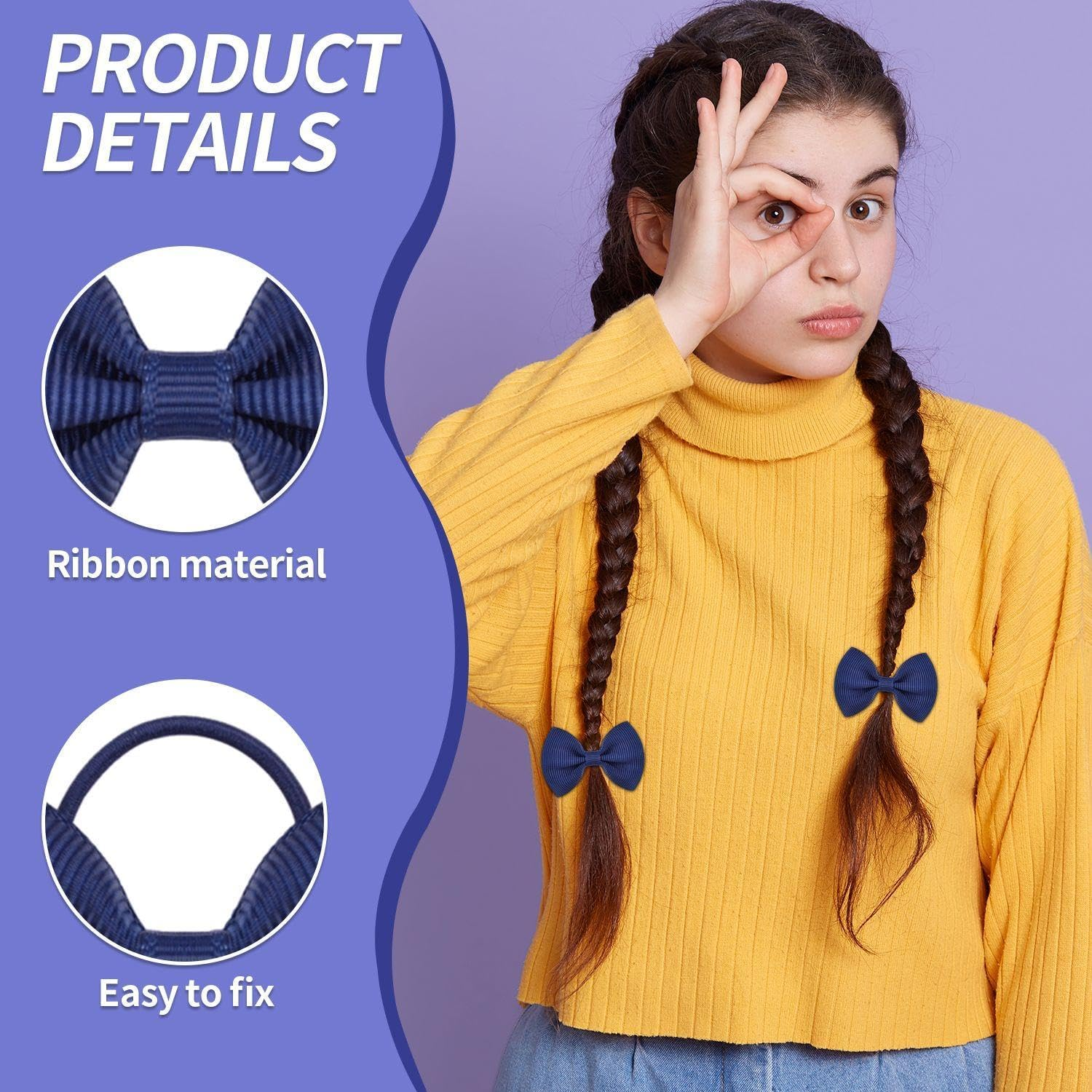 20 Pieces Navy Blue Hair Bobbles with Bow Kids Hair Ties Girls Hair Accessories Elastic Hair Bobbles Hair Accessories School Hair Accessories image number 1
