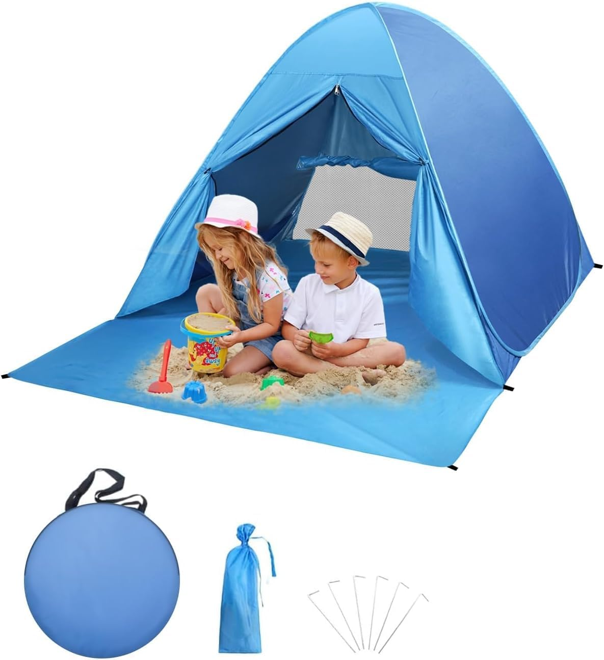 Beach Tent, Easy Pop up Beach Shade, Portable Beach Tent with Carry Bag, anti UV Instant Portable Tent Sun Shelter, UPF 50+, for 2-3 Person, for Camping Fishing Hiking Picnic Touring
