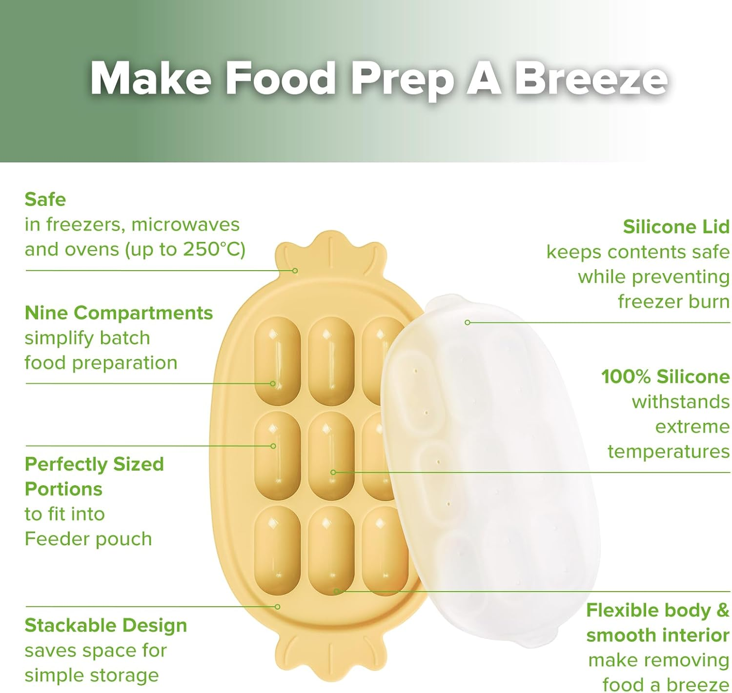 Haakaa Baby Popsicle Mold - Baby Food Maker & Breastmilk Teething Freezer Tray - BPA Free Silicone-Yellow image number 4