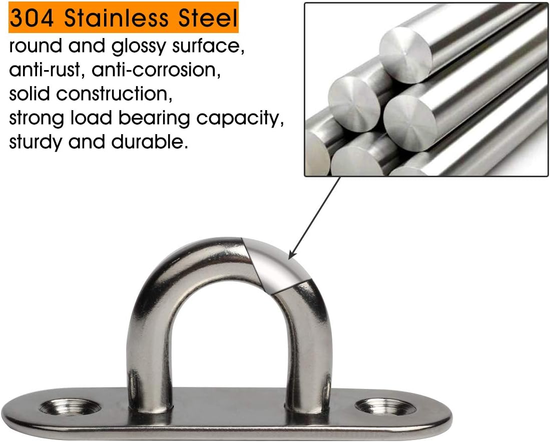 WOFTD 10-Pack 304 Stainless Steel Ceiling Hook Ring Hooks 1. 8 Inch M5 Strip Type Eye Plate with Enclosed Hook Boat Rigging Heavy Duty Ceiling & Wall Mount Hanging Hardware Fitting image number 5