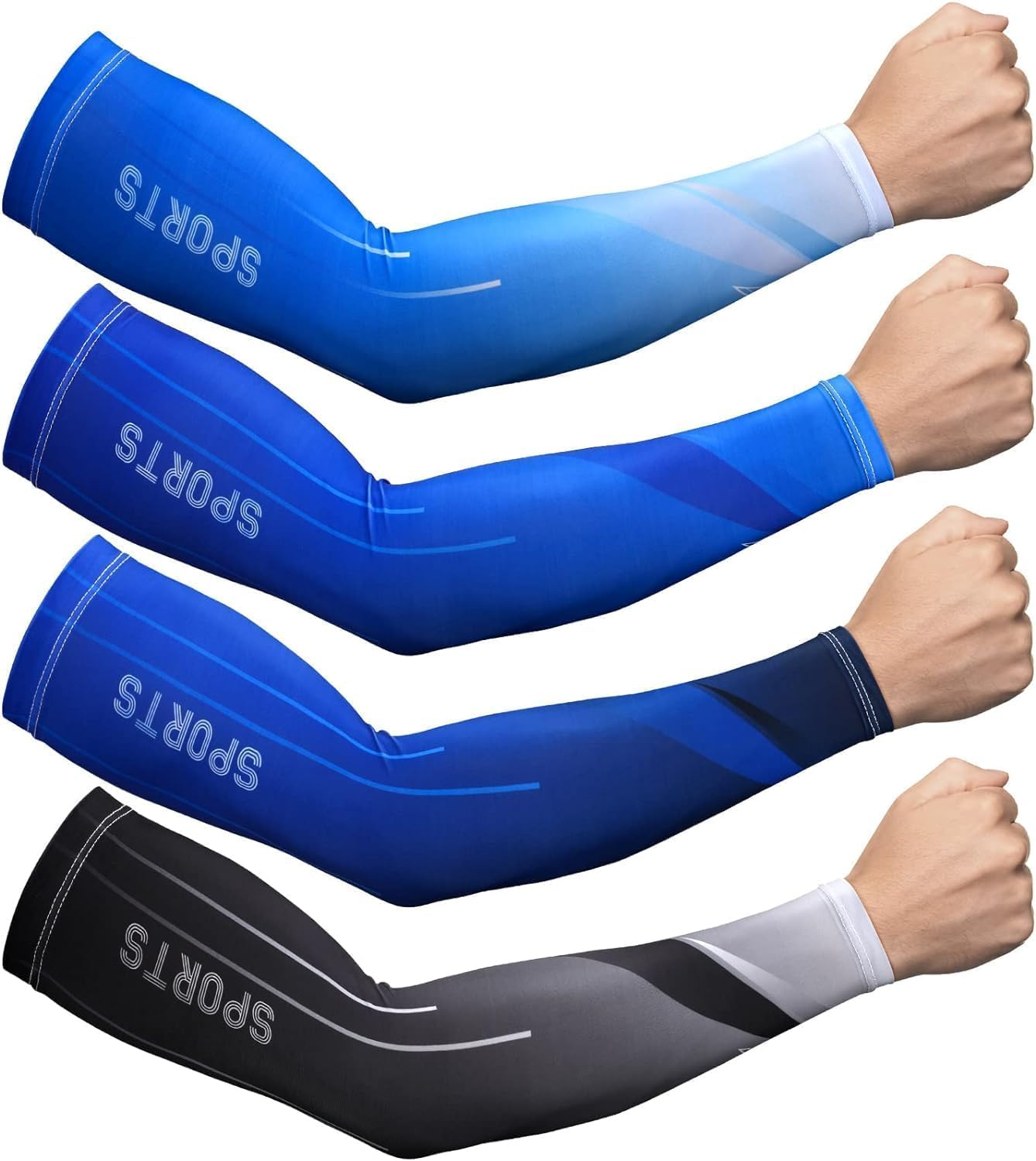 BLAZDEVE 4 Pairs UV Sun Protection Arm Sleeves for Men, Cooling Arm Sleeves, Tattoo Cover Up, Cooling Athletic Sports Sleeve, Moisture Wicking Gloves for Football, Fishing, Running image number 5