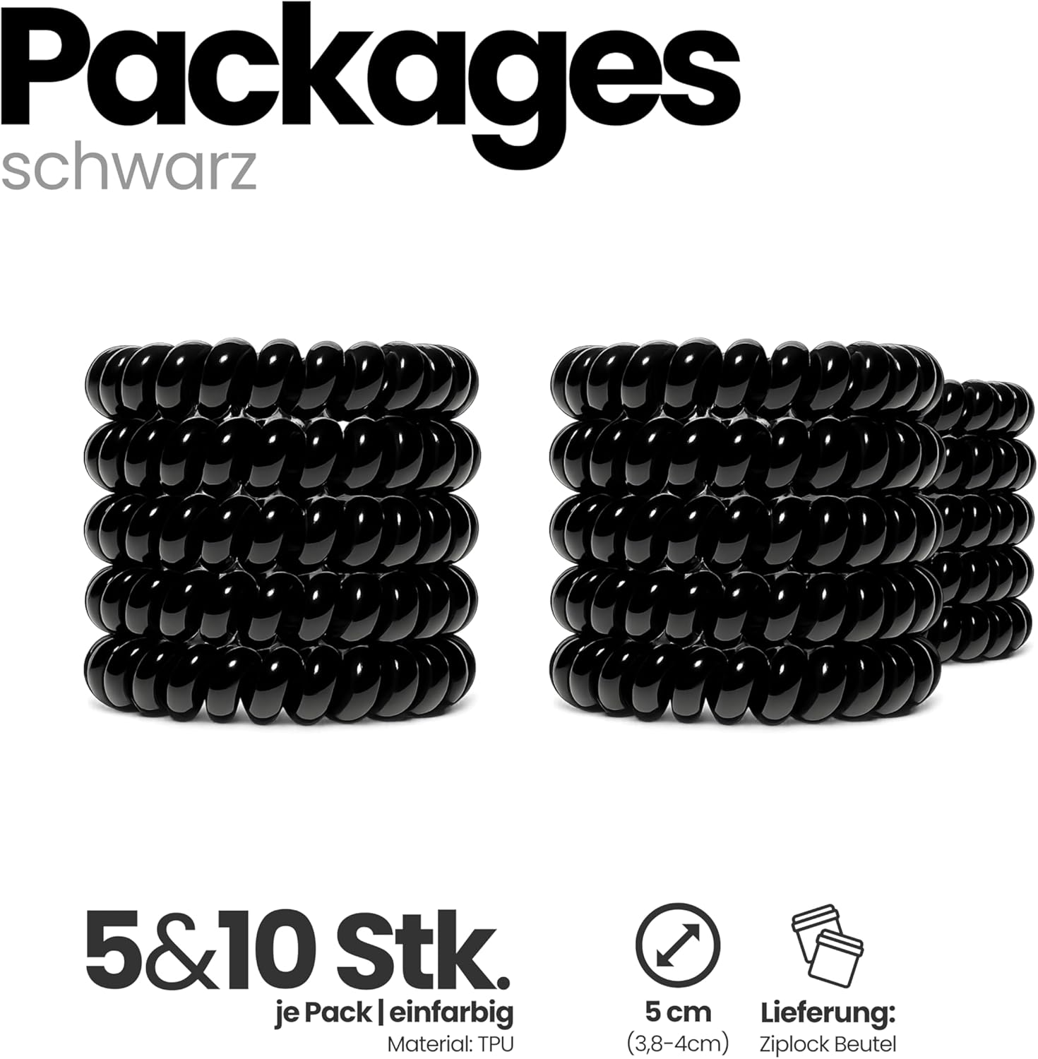 Specora - Spiral Hair Scrunchies Pack of 10-5 Cm TPU Black image number 5