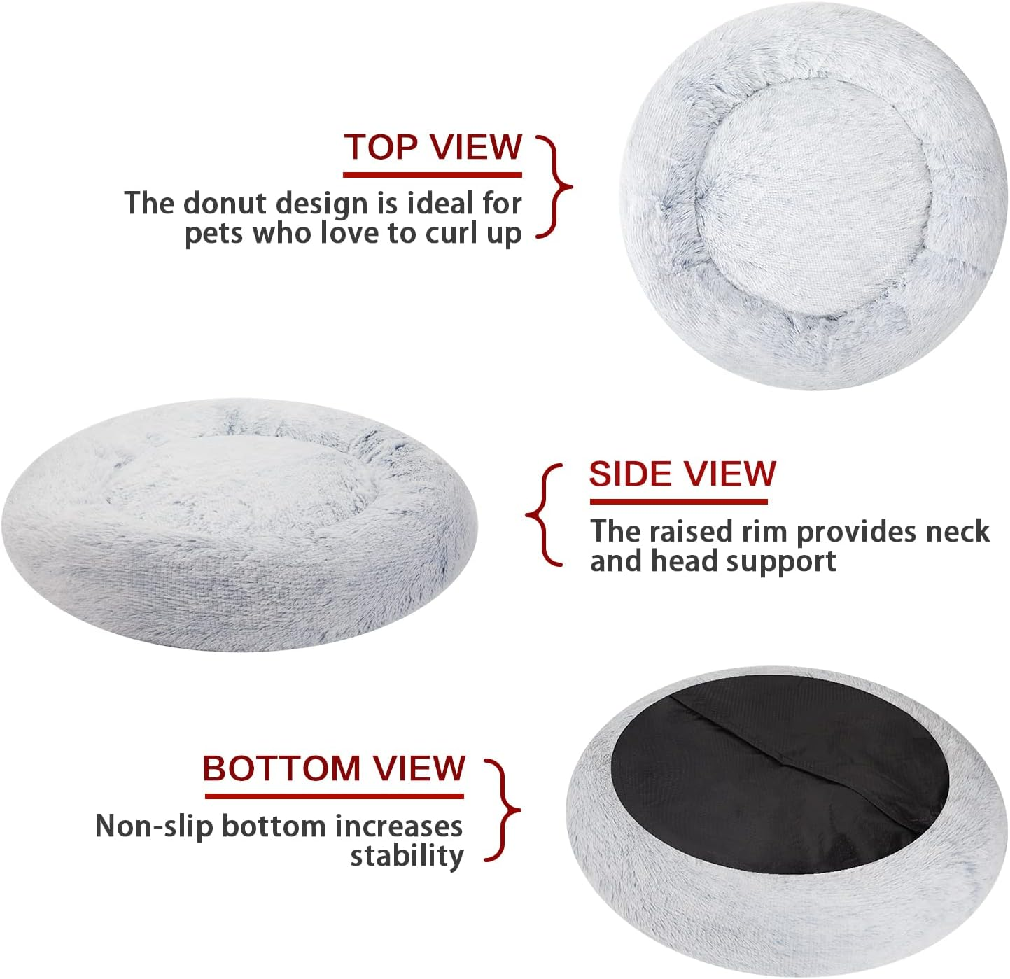 Bedfolks Calming Donut Dog Bed, 91CM round Fluffy Dog Beds for Large Dogs, Anti-Anxiety Plush Dog Bed, Washable Pet Bed with Non-Slip Bottom (Light Blue, Large)
