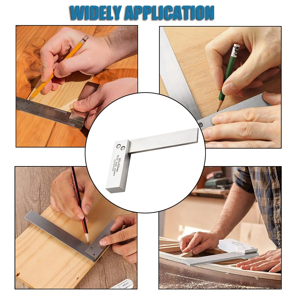 Yakamoz Machinist Square Set, Precision Engineer Wide Seat Square 90 Degree Right Angle Ruler Wide Base Tool, Carbon Steel L-Type Testing Measuring Tool for Woodworking (80 X 50Mm) image number 5