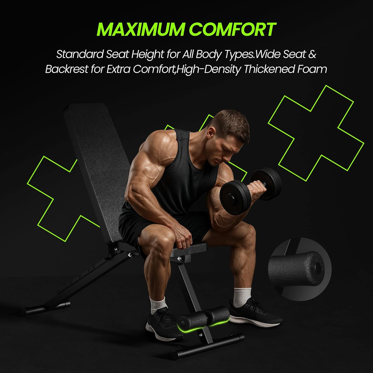 Adjustable Weight Bench for Home Gym, Foldable Workout Bench for Full Body Fitness Dumbbell Exercise, 600LBS Incline Decline Flat Bench with Resistance Bands for Strength Training image number 6