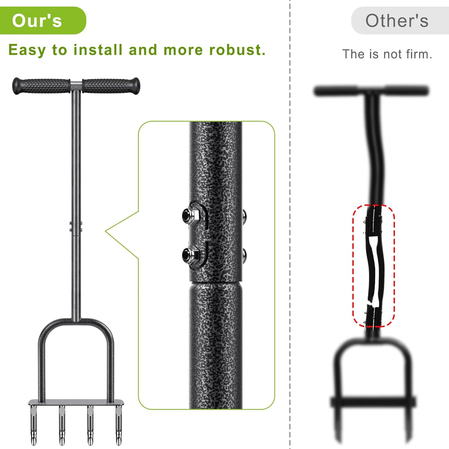 Dolibest Manual Aerator Lawn Tool, Manual Yard Plug Aerators with 4 Stainless Steel Semi-Open Plugs, Pre-Assembled Manual Grass Aerating Tool & Clean Hand Tool, Improving Lawn Health -37Inch image number 2