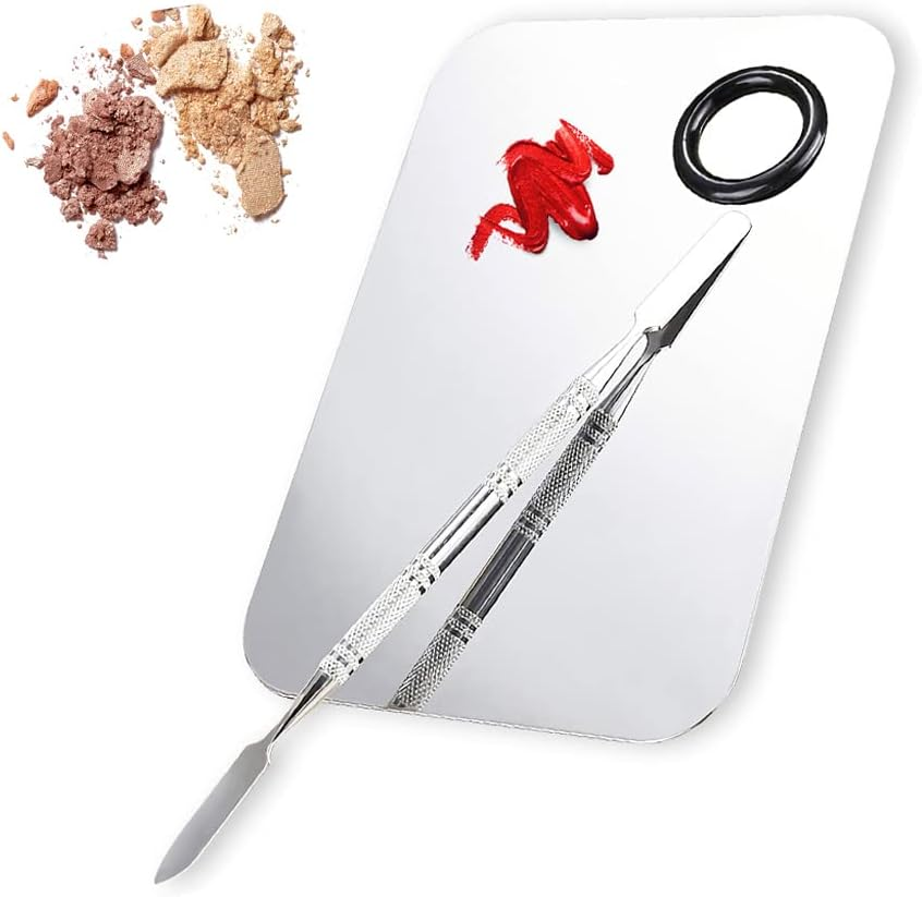 2 Pcs Makeup Mixing Palette, Upgrad Stainless Steel Metal Foundation Palette with Spatula Artist Tool for Mixing Foundation Nail-Art 5.9X3.9 In image number 4