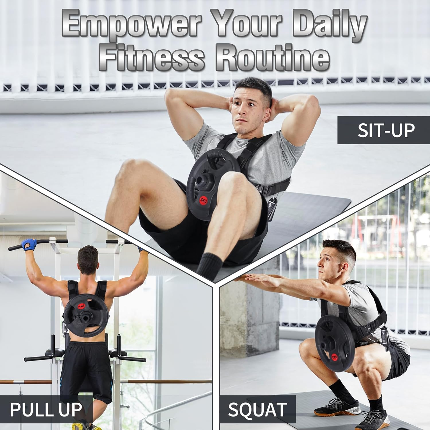 IRONPULSE | Gilet Lest&eacute; Muscle Kit, Crossfit, Running - Compatible Poids Standard Diameter 50 Mm - 80 Kg Max - 2 Necklaces Stop Disque & Magn&eacute;sie Liquide Inclus