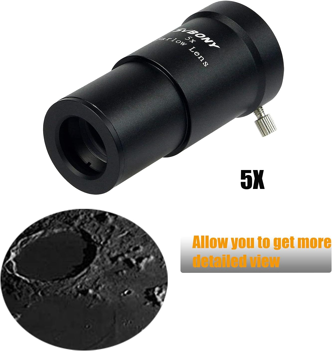 SVBONY Telescope Barlow Lenses, 1.25 Inch Telescope Accessory, Fully Metal Multi Coated Broadband Green Film Barlow Lens 5X for Telescope Astronomy Eyepiece image number 5