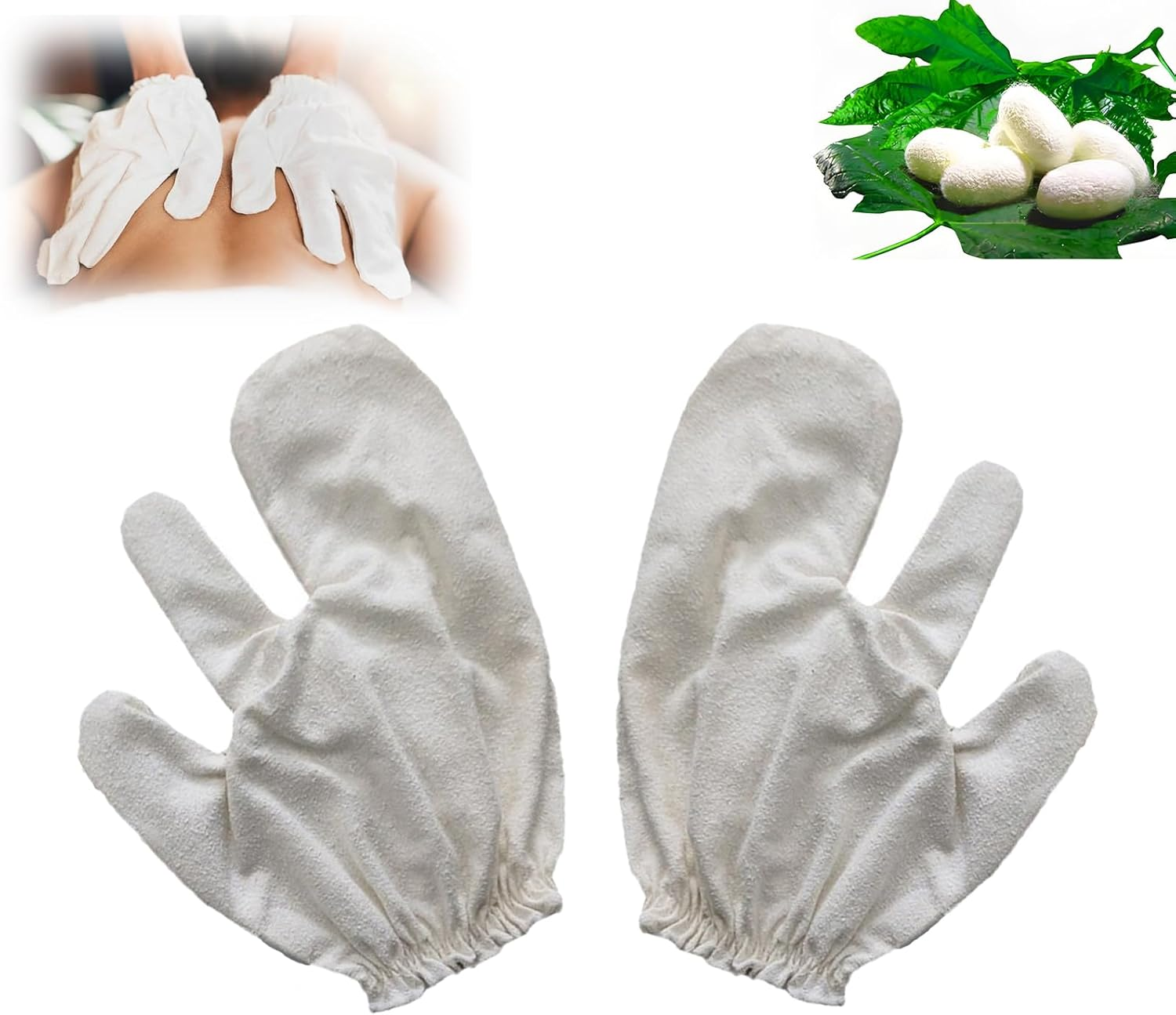 Garshana Gloves Raw Silk Massage Gloves Ayurvedic Massage, Body Exfoliating Gloves, Exfoliating Bath Massage Scrubbing Glove with Elastic Wrist Bands for Dry Brushing (2 PCS)