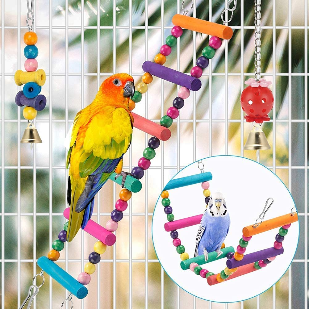 KAPASKI Bird Toys, 11 Pcs Swing Hanging Standing Chewing Toy Hammock Climbing Ladder, Colorful, Suitable for Budgerigar, Parakeet, Conure, Cockatiel, Mynah, Love Birds, Finches image number 4
