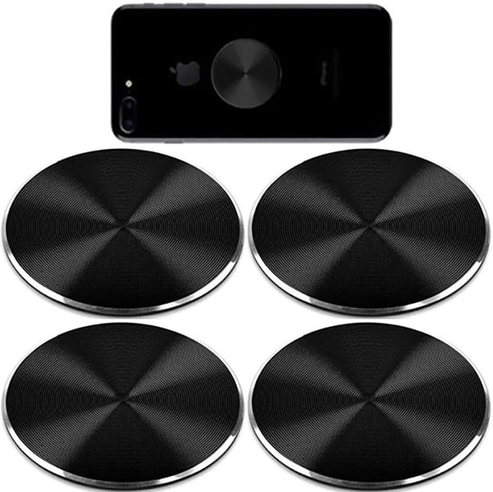 IKEEP Metal Plates Replacement Set 4 Pack for Magnetic Car Mount. Kit of 4 Black round Discs without Holes for Case Back, Phone Magnets. Strong 3M Adhesive Backing Circular Cell Phone Holder Stickers image number 6