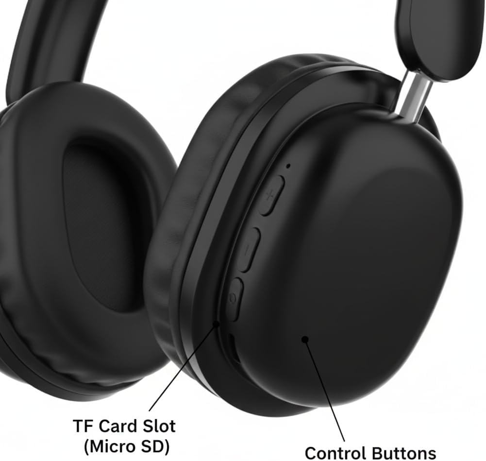 Bluetooth Headphones - Black/White, TF Card | Wireless Over-Ear Headset with TF Card Reader & Type-C Charging image number 3