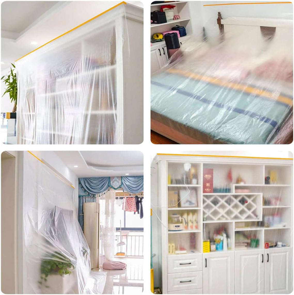 Skycabin Waterproof Pre-Taped Masking Film Tape and Drape 1.8Mx20M Versatile Painter'S Plastic Dust Sheets for Automotive Painting,Furniture Covering image number 4