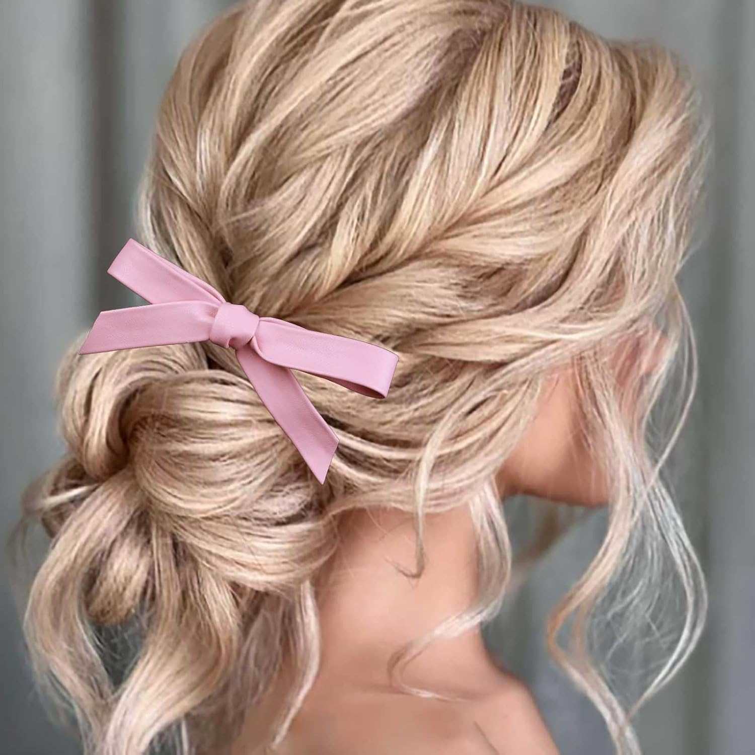 Yheakne Vintage Bow Hair Clip Pink Bow Knot Hair Clip Winter Hair Holder Clip French Bow Barrette Headpiece Bow Knot Hair Accessories for Women and Girls (Pink) image number 2