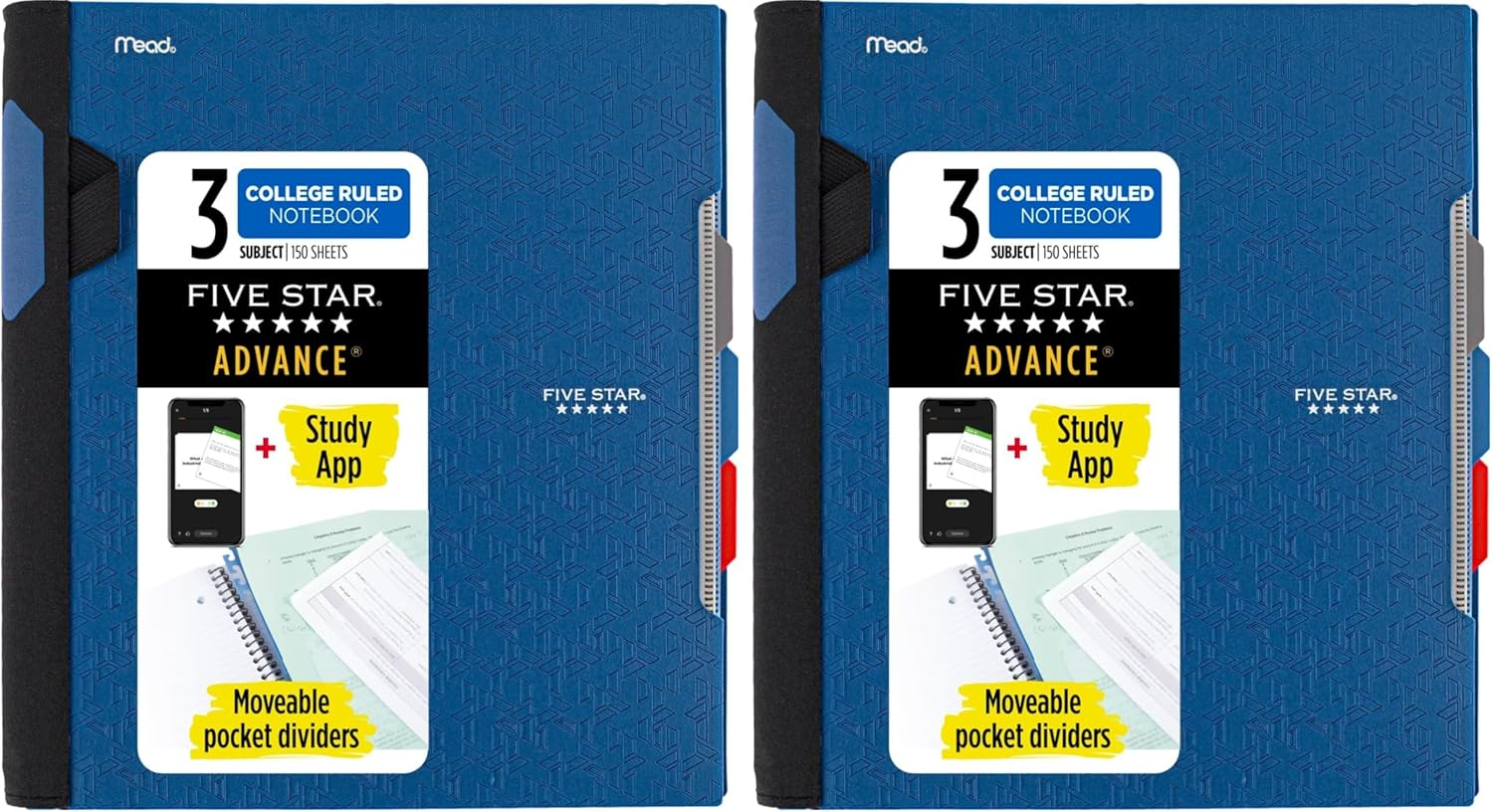 Five Star Advance Spiral Notebook, 3 Subject, College Ruled Paper, 150 Sheets, 11" X 8-1/2", Black (73132)