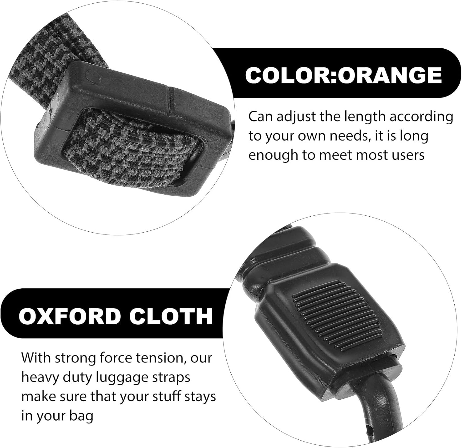 TOBBOMEY 3Pcs Adjustable Flat Wide Elastic Bungee Straps with Hooks Black Luggage Binding Ropes for Cargo Security and Outdoor Camping Heavy-Duty Stretch Tie Downs for Suitcases and Gear image number 4