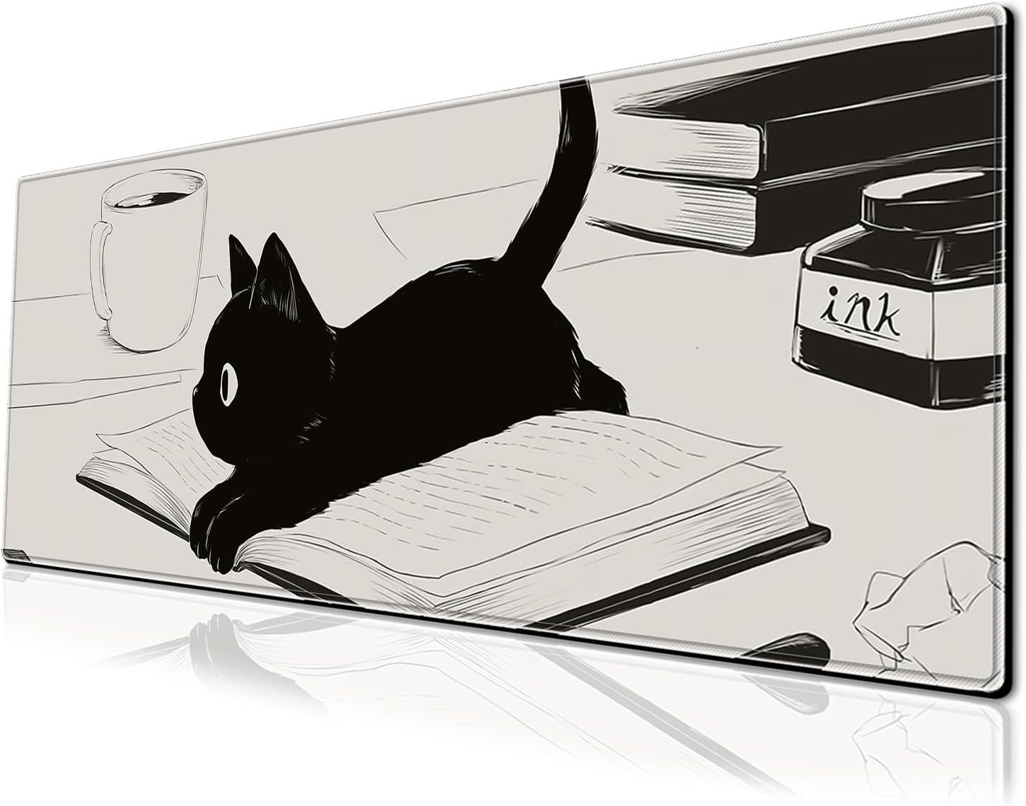 Anime Cute Cat Gaming Mouse Pad Colorful Large Desk Mat, 31.5X11.8 Inch Mousepad Extended Non-Slip Rubber Base Keyboard Mat with Stitched Edges for Desk Home Office