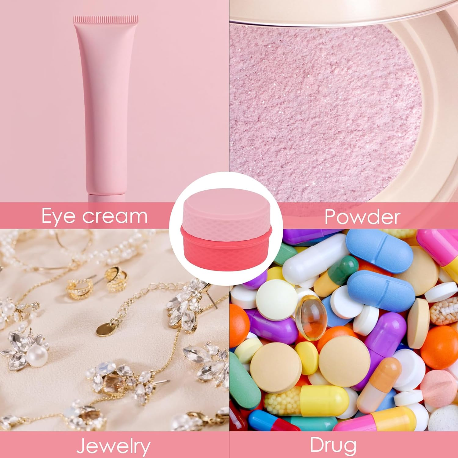 2 Pack Silicone Makeup Containers, Leak-Proof Travel Cosmetic Jars for Creams with Lid, Travel Essentials Accessories for Toiletries (Pink, Purple), Purple+Pink