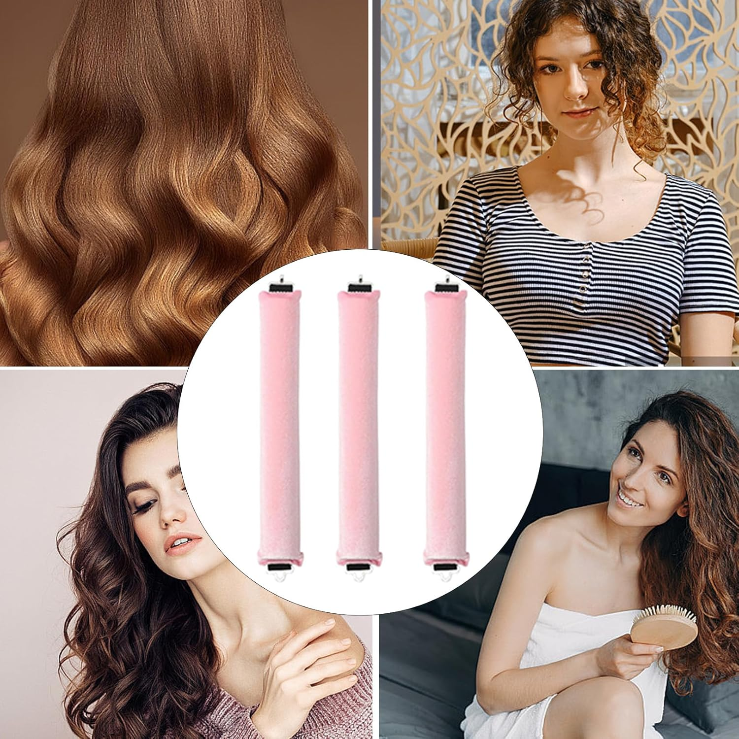 Pack of 3 Heatless Curls Band, Overnight Curls with Hooks, Overnight Blowout Curls without Heat, Overnight Curls, Curling Band for All Hair Types, Comfortable (Pink, Pack of 3) image number 6
