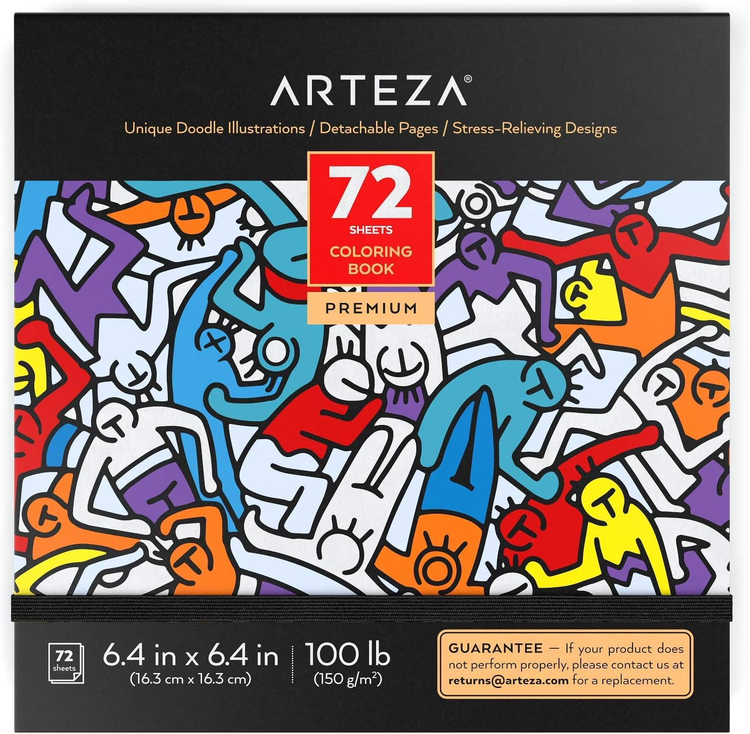 ARTEZA Coloring Book for Adults, Doodle Designs, 72 Sheets, 100 Lb, 6.4X6.4 Inches, for Anxiety, Stress Relief & Relaxing, Detachable Pages image number 3