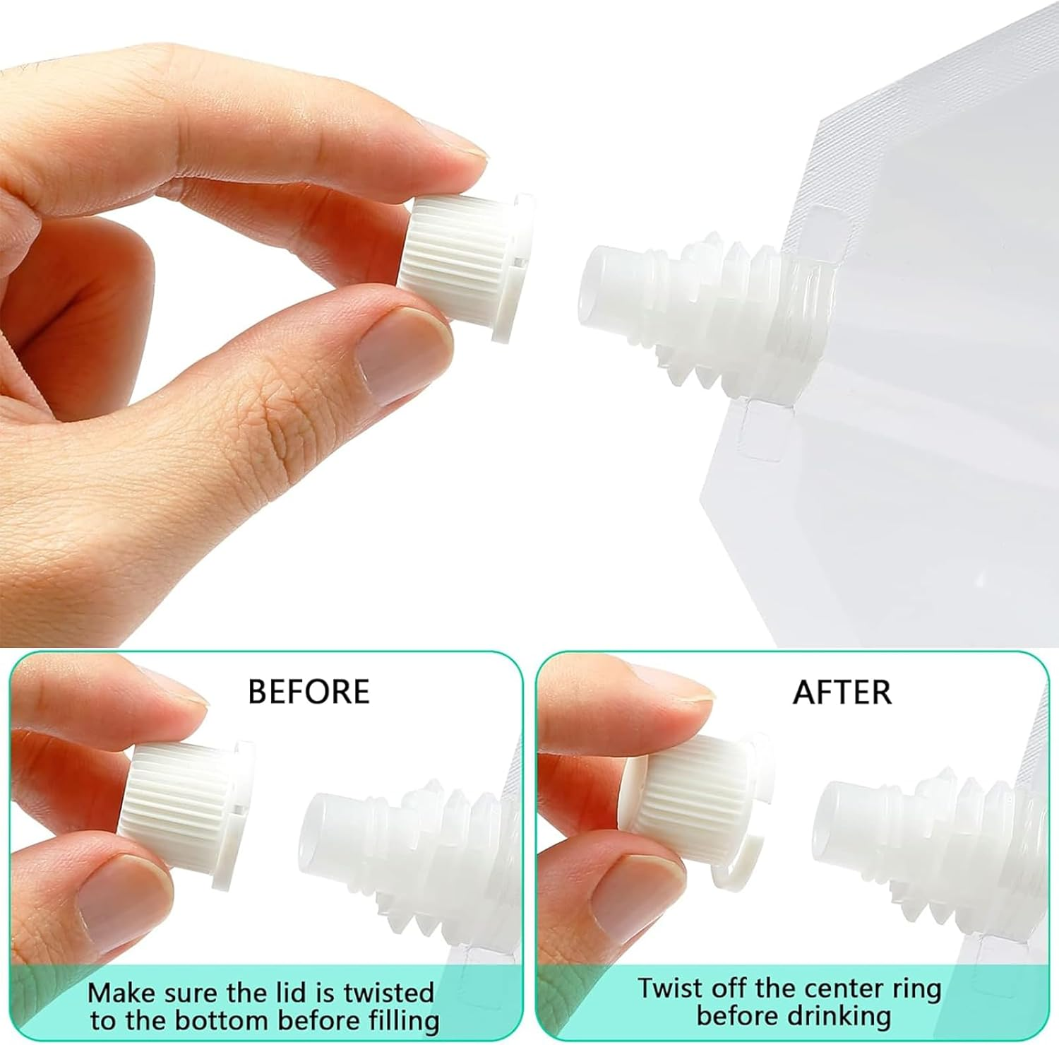 Rhoyee 10PCS 250Ml Reusable Drink Pouches with Screw Caps &ndash; Leakproof Plastic Hip Flasks for Alcohol, Juice & Water &ndash; Foldable Travel Pouch Bags for Festivals, Camping & Hiking image number 5