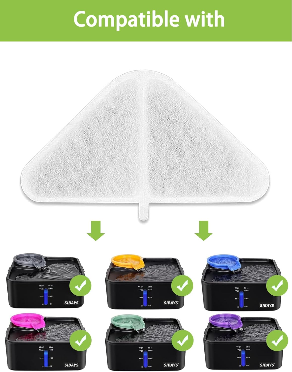 SIBAYS 6 Pack Cat Water Fountain Filter Replacement 【Filter&Sponge&Filter Bag】 for 5 Layers Filtration System 230Oz/7L Pet Water Fountains,Coconut Shell Activated Carbon and PP Cotton image number 4