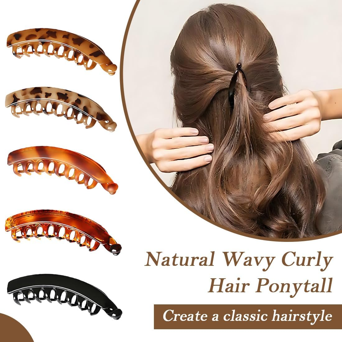 XYTAHDM 5 Pieces Banana Clip Vintage Large Banana Hair Clip Banana Hair Clips for Ladies and Girls Hair Accessory Beauty Headpiece