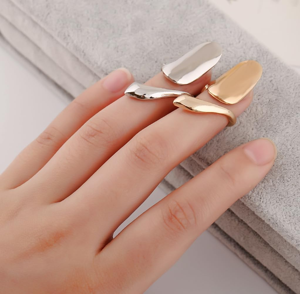 6Pcs Gold Metal Fingernail Rings Finger Opening Ring Fingertip Protective Caps Nail Art Manicure Decoration Accessories image number 3