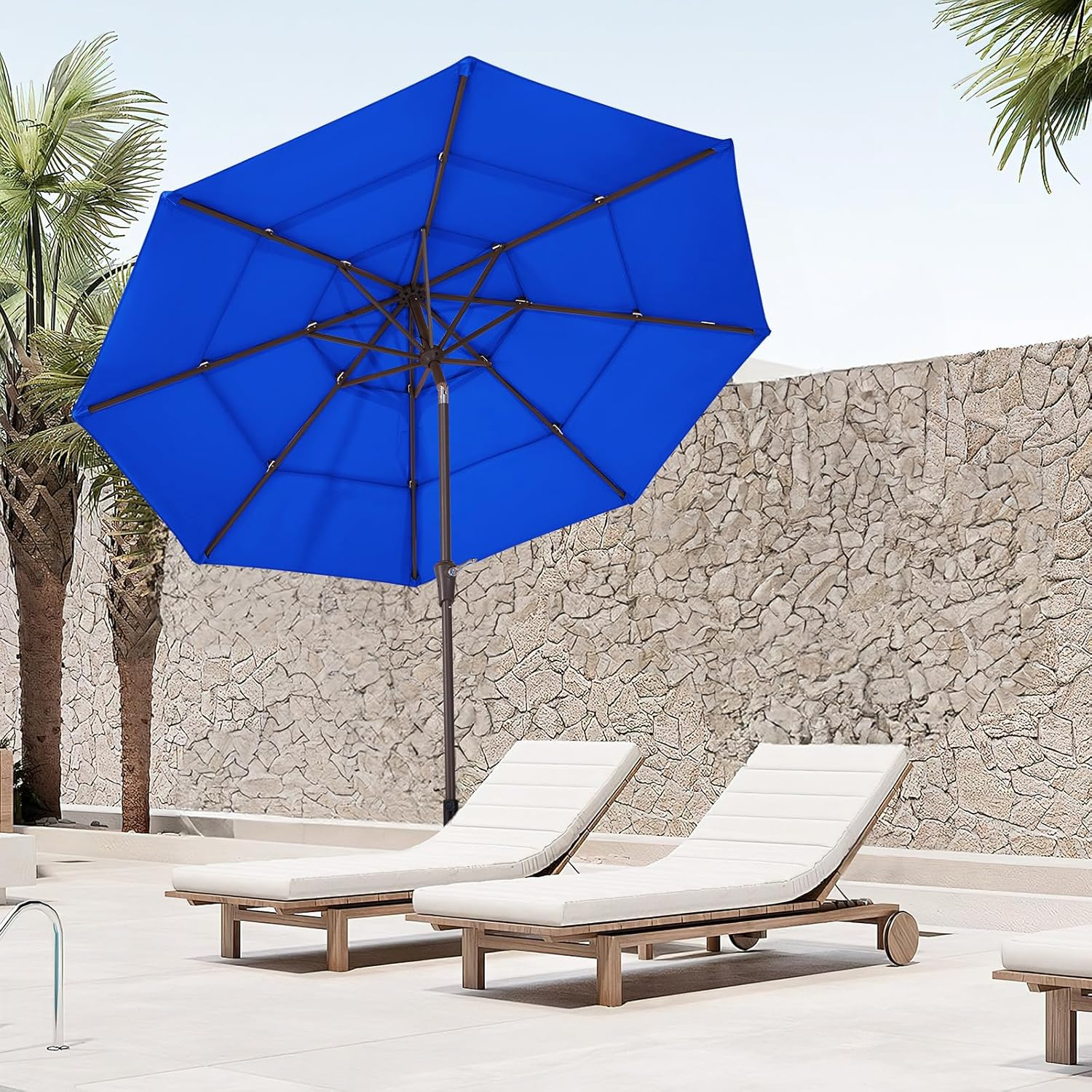 JEAREY 9FT 3 Tiers Patio Umbrella Outdoor Market Umbrella Table Umbrellas image number 3