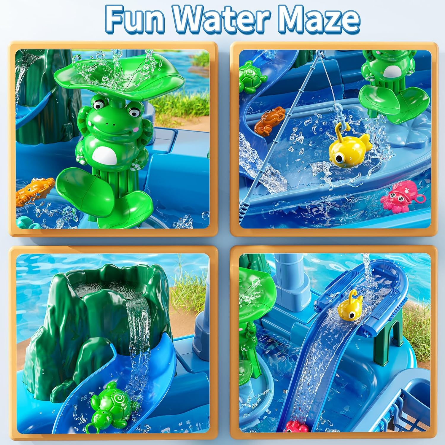 JUKUDAHU 4-In-1 Kids Kitchen Sink Toy for Toddlers 2 3 4 5 6 Years Old - Play Sink with Running Water, Water Table with Detachable Legs, Fishing Game, Pretend Play Dishwasher Gifts for Boy Girl(Blue) image number 5