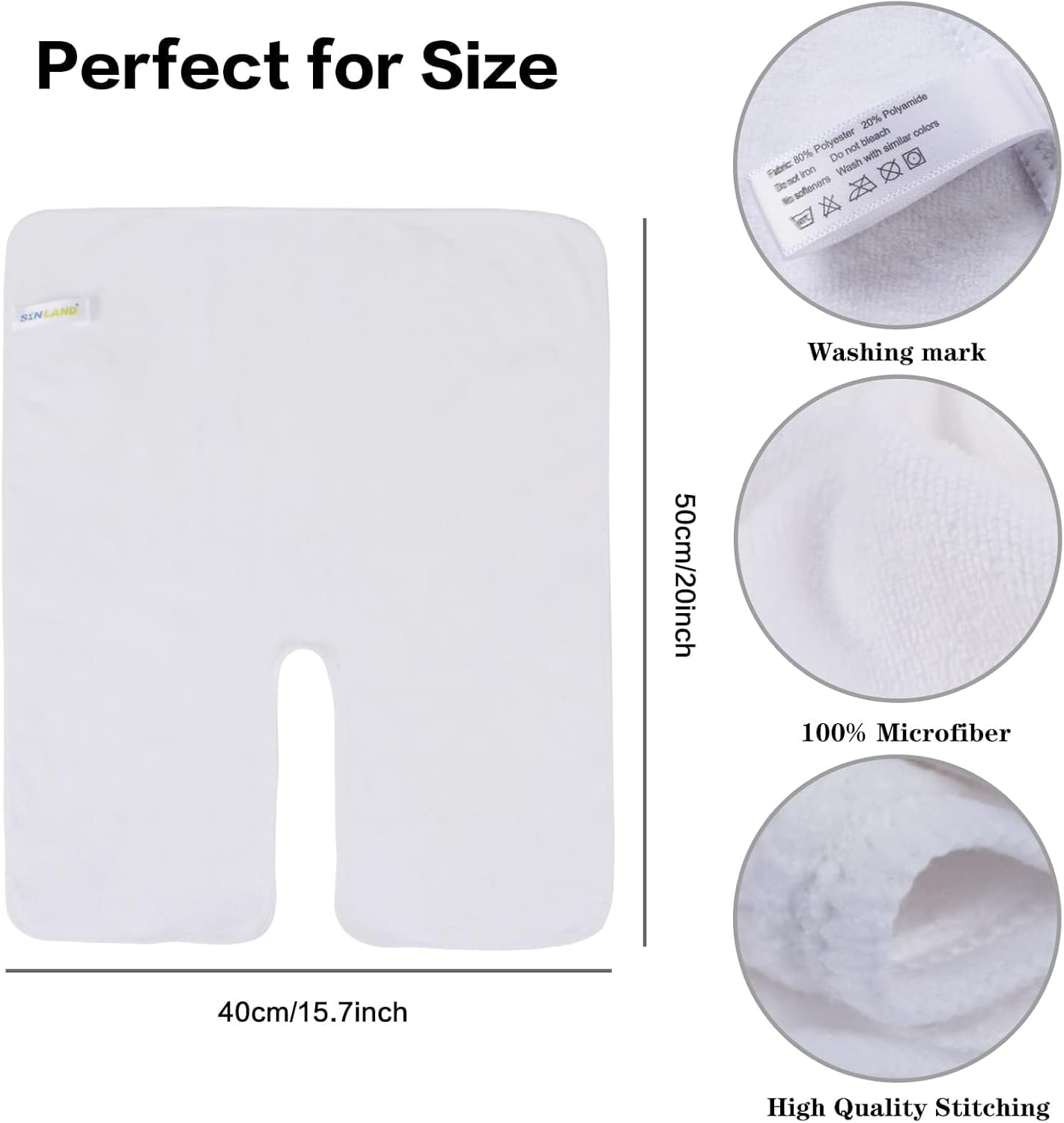 SINLAND Microfiber Esthetician Face Towels for Facial Treatments, 3 Pack White Reusable Spa Towels with Split Design for Facial Steam Massage and Cleansing image number 4