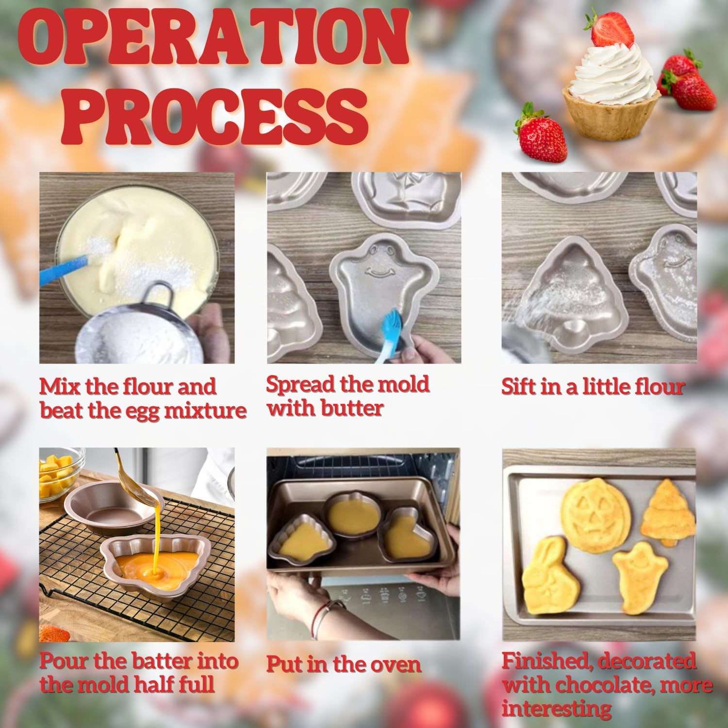 Crethinkaty Christmas Tree Shape Mini Cake Pan Pie Molds, 5.3 in Cake Tin Non Stick Bakeware for Christmas Cake Chocolate Fondant Sweets Baking Molds image number 3