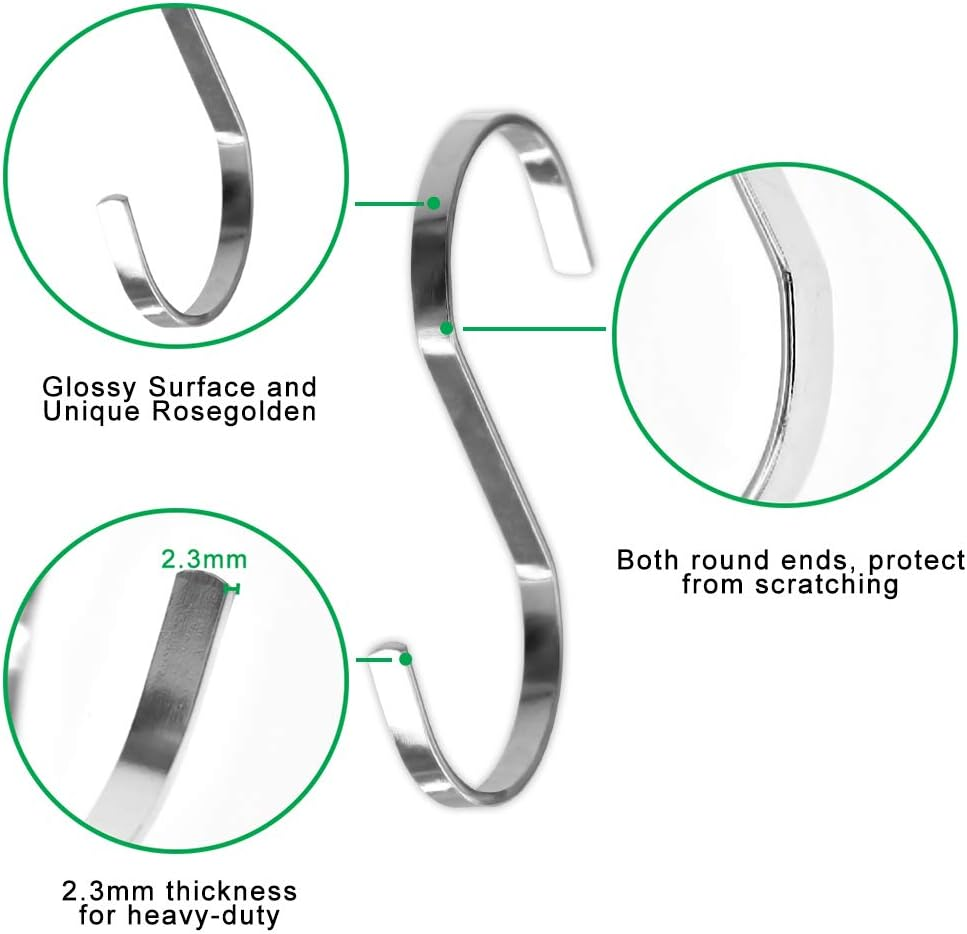 Sumdirect 10Pcs 3.9 Inches Flat S Shape Chrome Finish Heavy-Duty Stainless Steel Hanging Hooks for Scarf, Apparel, Kitchenware, Utensils, Plants, Towels, Gardening Tools, Clothes (Black) (Silver)