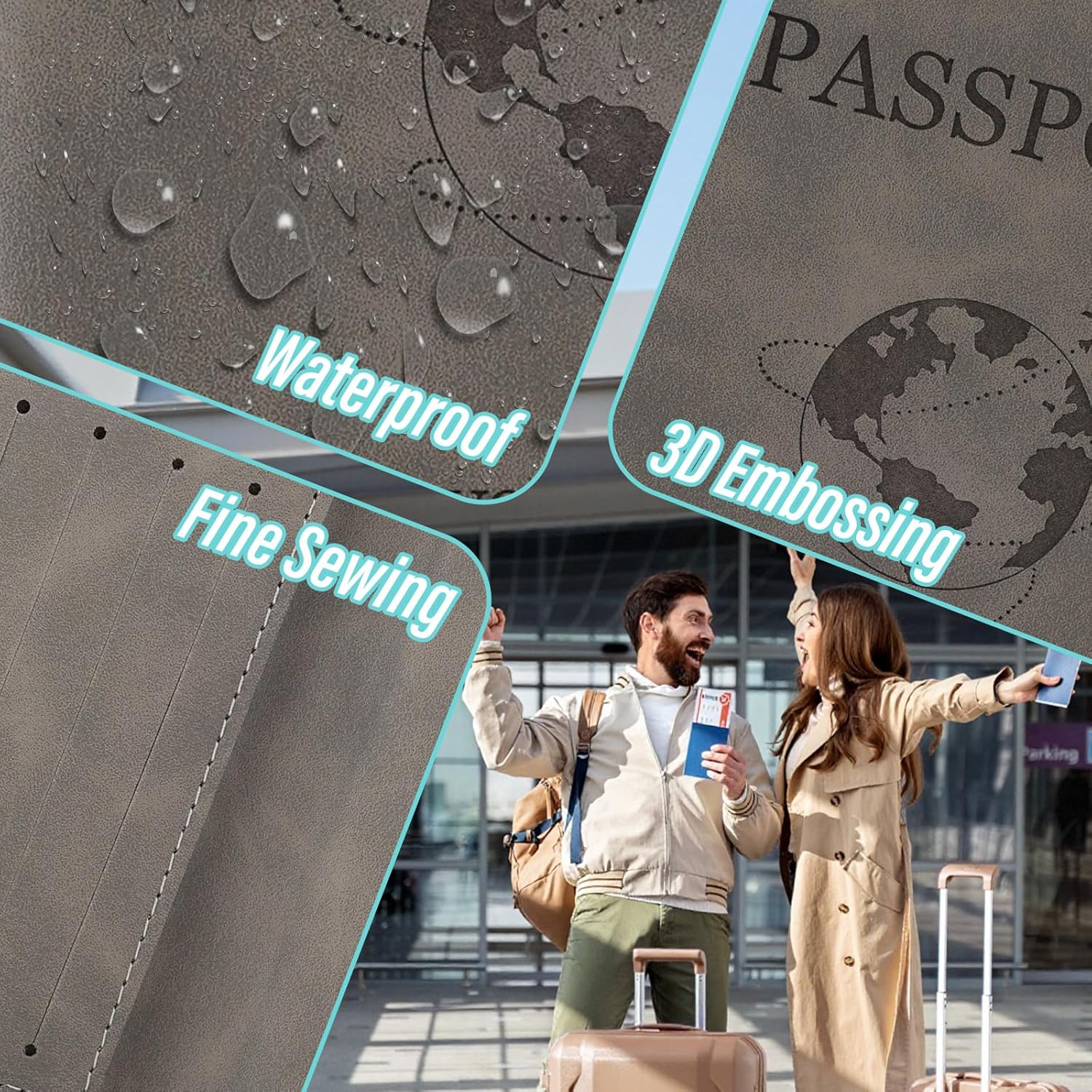 Fiohiros Passport Holder for Women and Men, Premium Leather RFID Blocking Passport Wallet, Passport Cover Travel Essentials for ID & Credit Cards, Perfect for Plane Trips, Journeys (Grey) - Grey image number 6