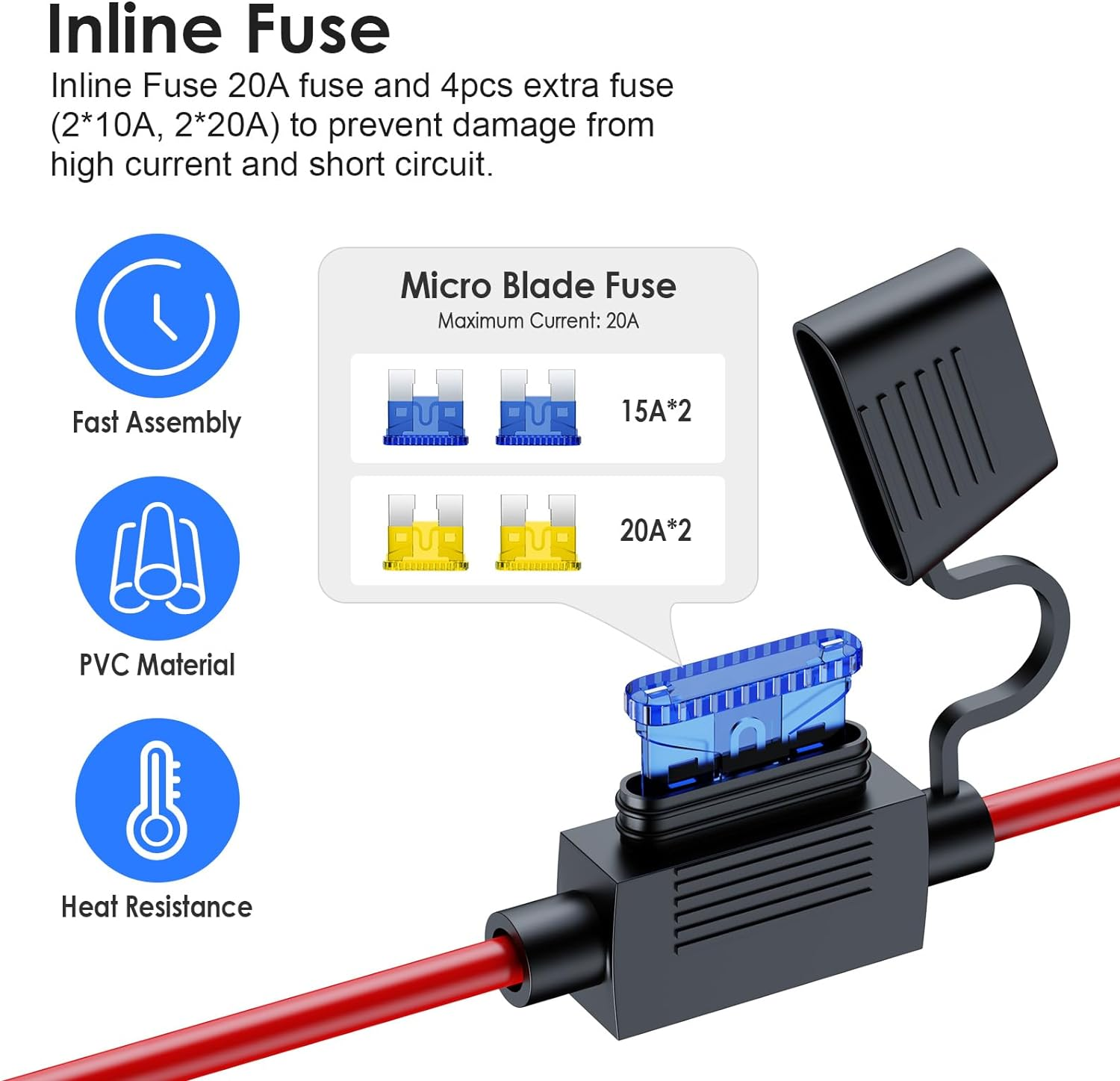 SAE to Alligator Clip Extension Cable Wire, 14AWG 12V-24V SAE Adapter to Alligator Clip Disconnect Cable with Fuse, 2Pin Quick Disconnect Battery Clamp Cable for Battery Charger/Maintainer image number 4