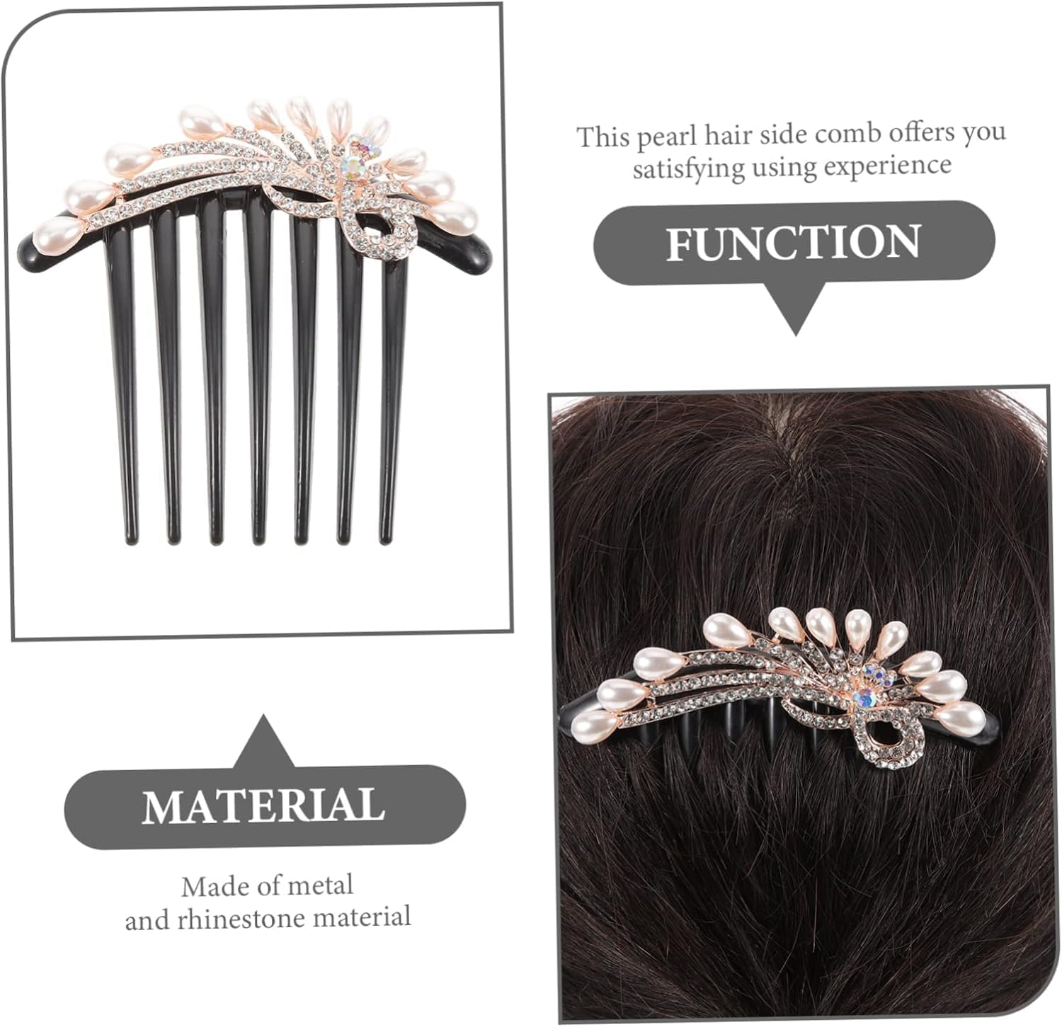 7 Teeth Pearl Crystal Rhinestone Floral Hair Side Comb, 2Pcs 7 Teeth Hair Side Combs Crystal Vintage Headpieces Hair Tools Pins for Women image number 1