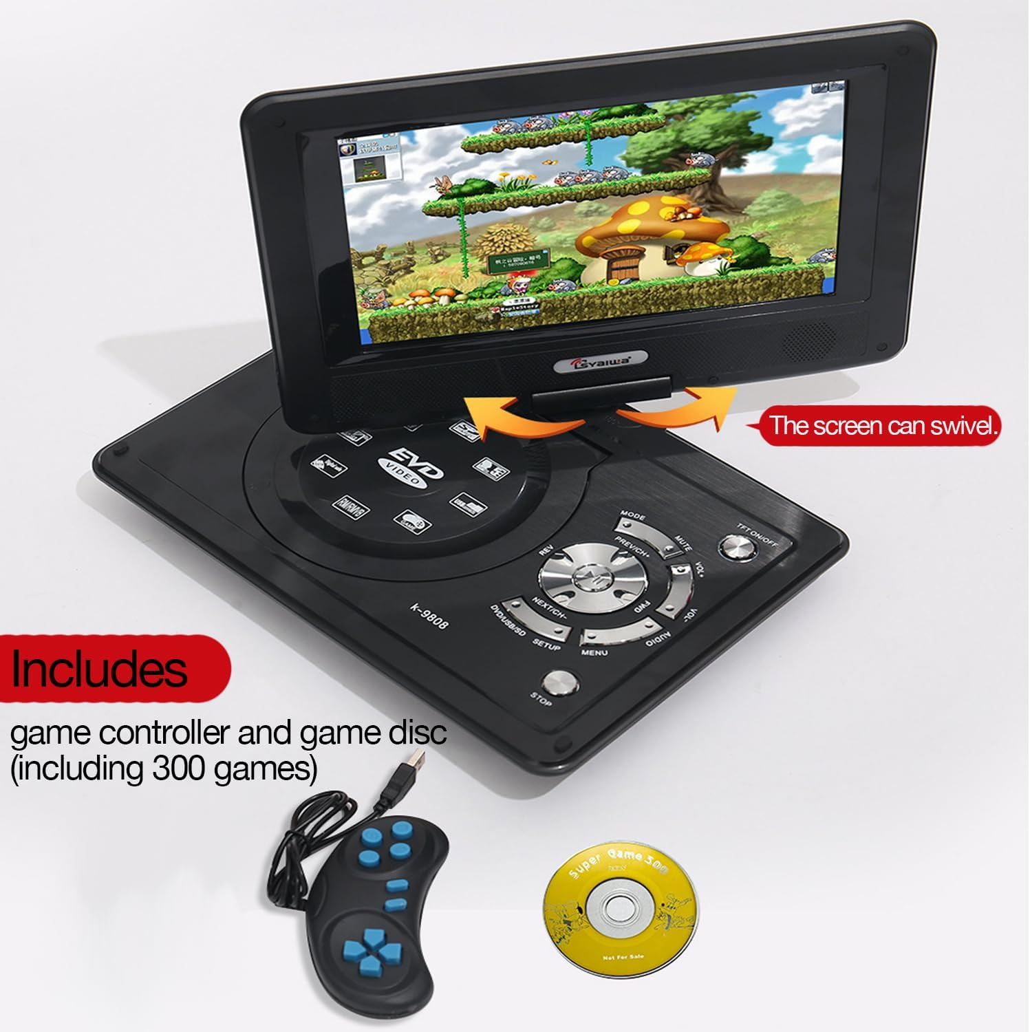 MINYII Portable DVD Player for Car with 11.5" Swivel HD Screen 2500 Mah Rechargeable Outdoor CD Player Support Sync Screen to TV, Support SD Card/Usb/Multiple Disc Formats (Black) - 15.6 Inch Screen image number 5