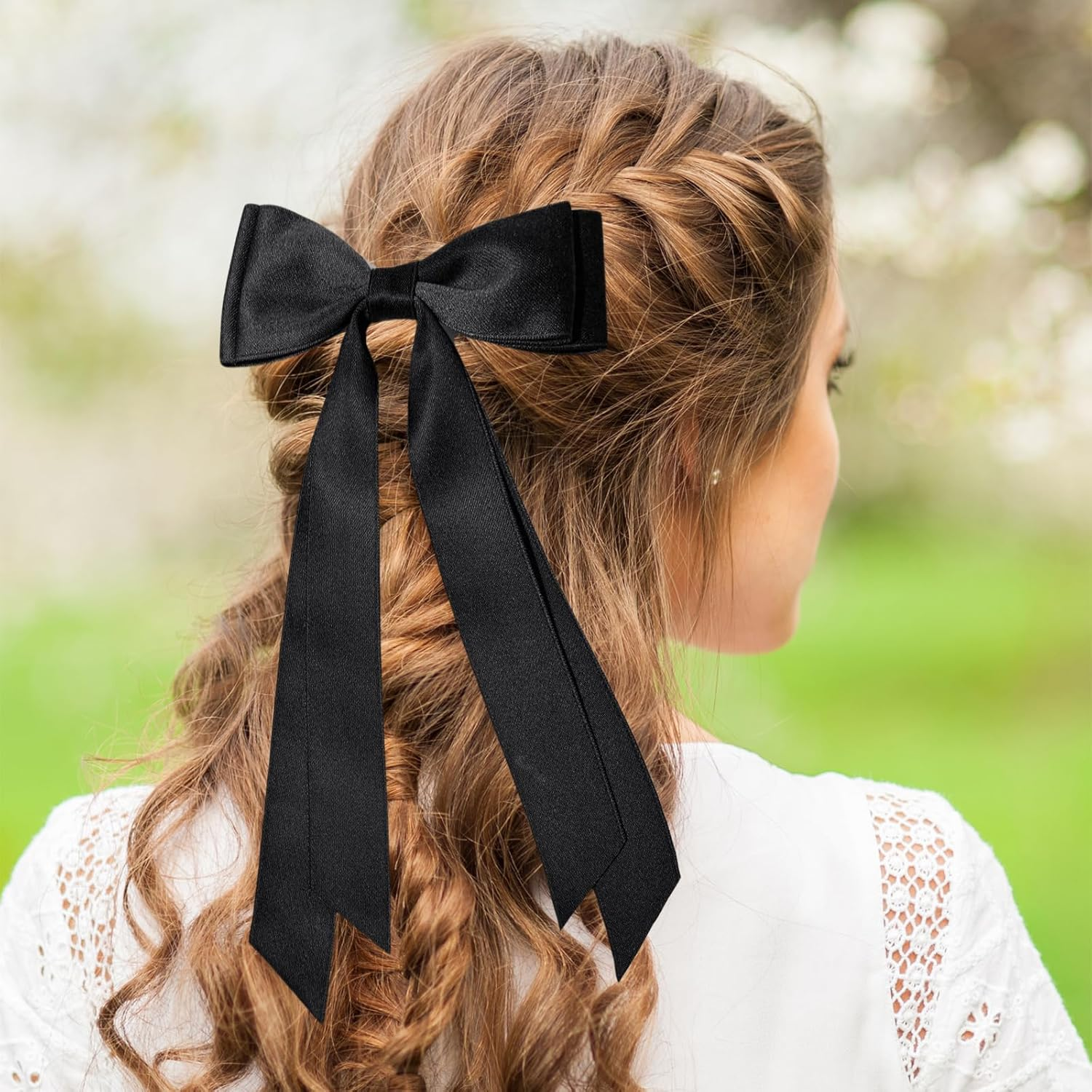 Pack of 2 Hair Bow, Elegant Hair Bow, Women'S Bow Hair, French Hair Clip Bow, Non-Slip Silky Satin Hair Bows Girls (White/Black) image number 3